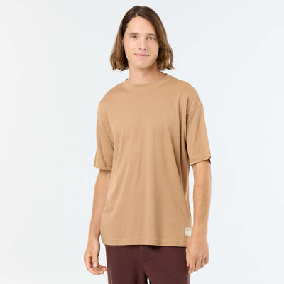 Men's Plain Short-Sleeved Crew Neck T-Shirt BEIGE