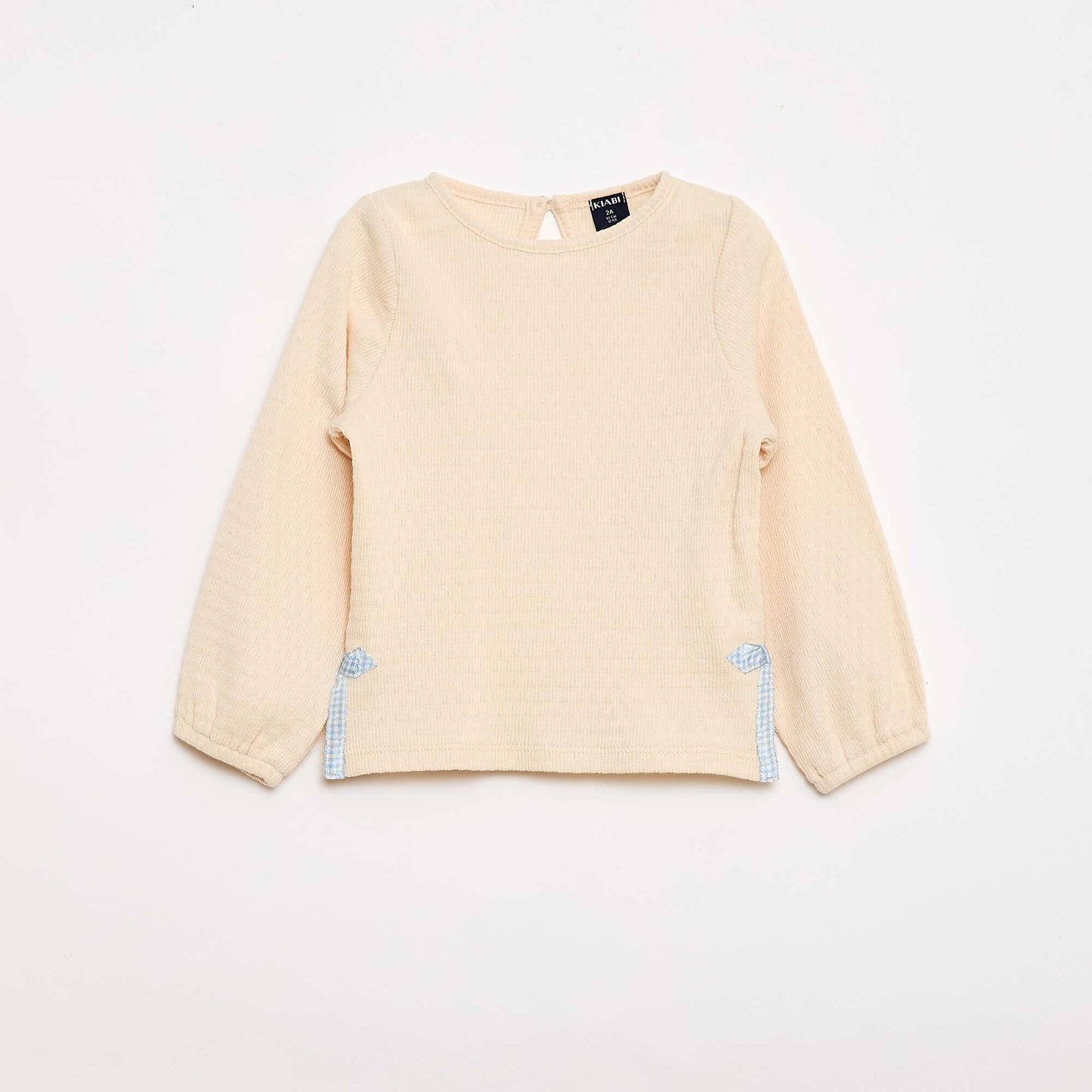 Rib-knit T-shirt with decorative knot details WHITE