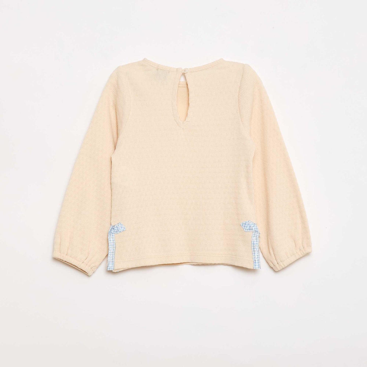 Rib-knit T-shirt with decorative knot details WHITE
