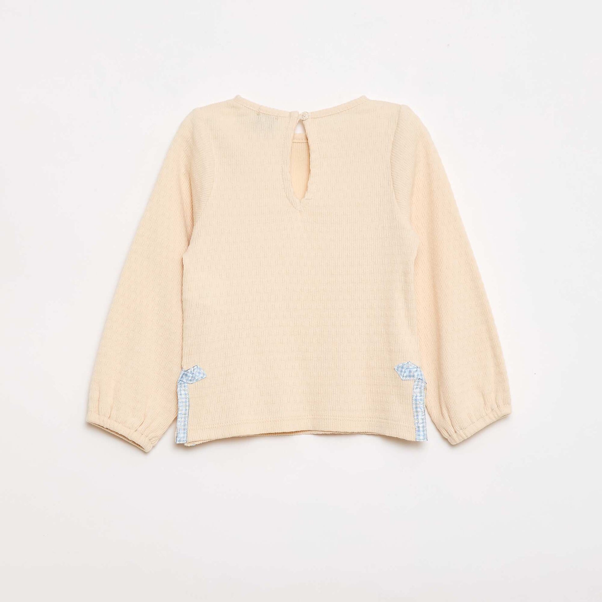 Rib-knit T-shirt with decorative knot details WHITE