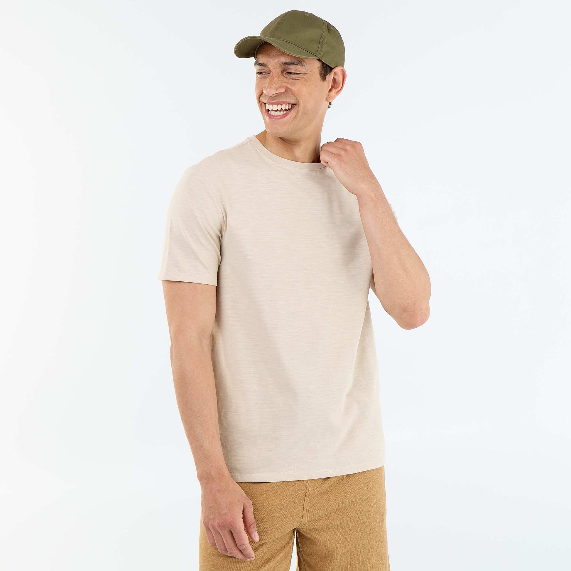 Plain Short-Sleeved T-Shirt BEIGE