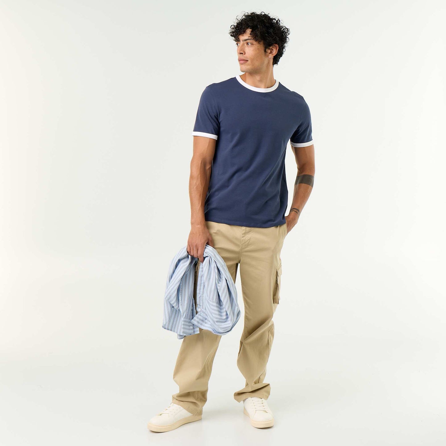 Short-Sleeved T-shirt with Contrasting Trim BLUE