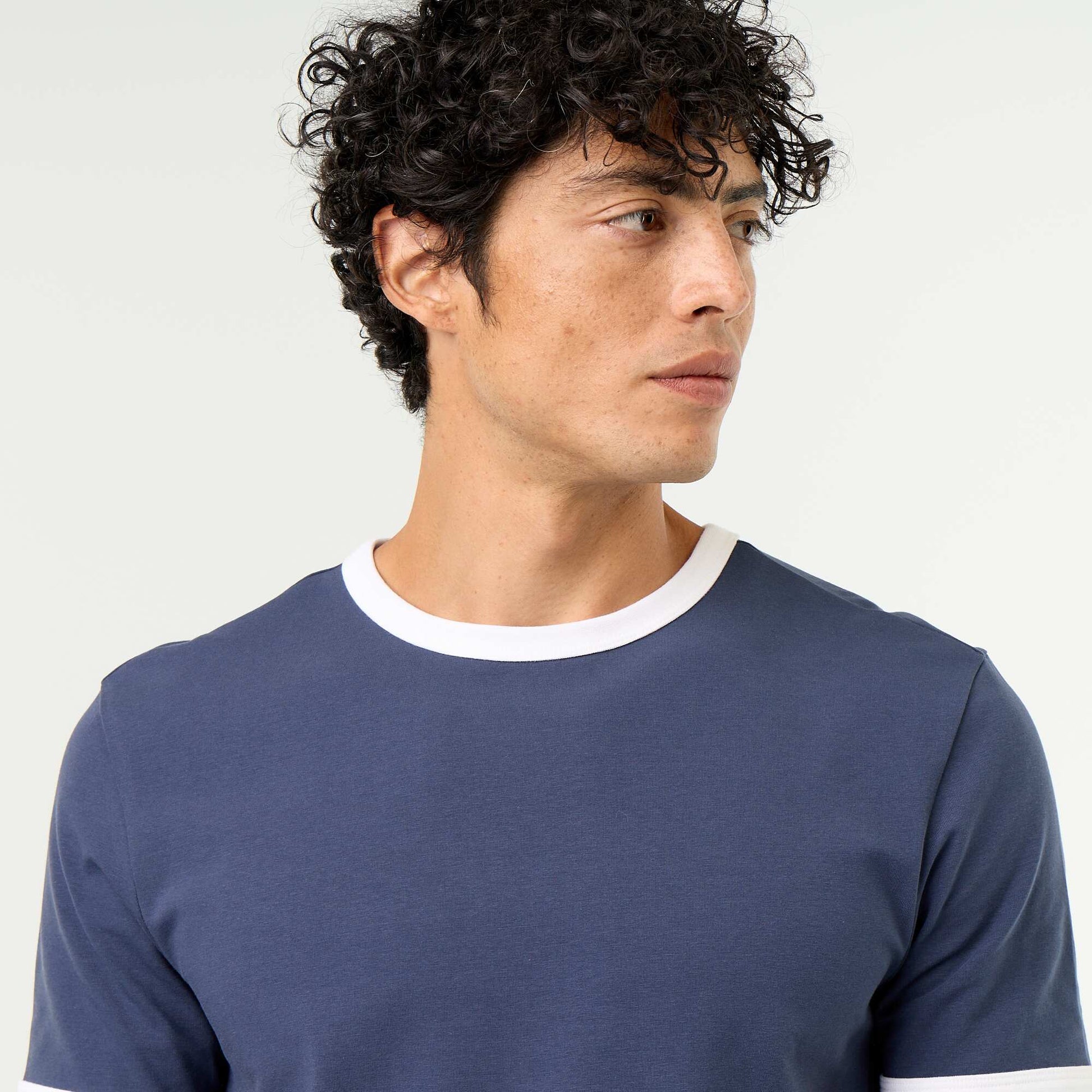 Short-Sleeved T-shirt with Contrasting Trim BLUE