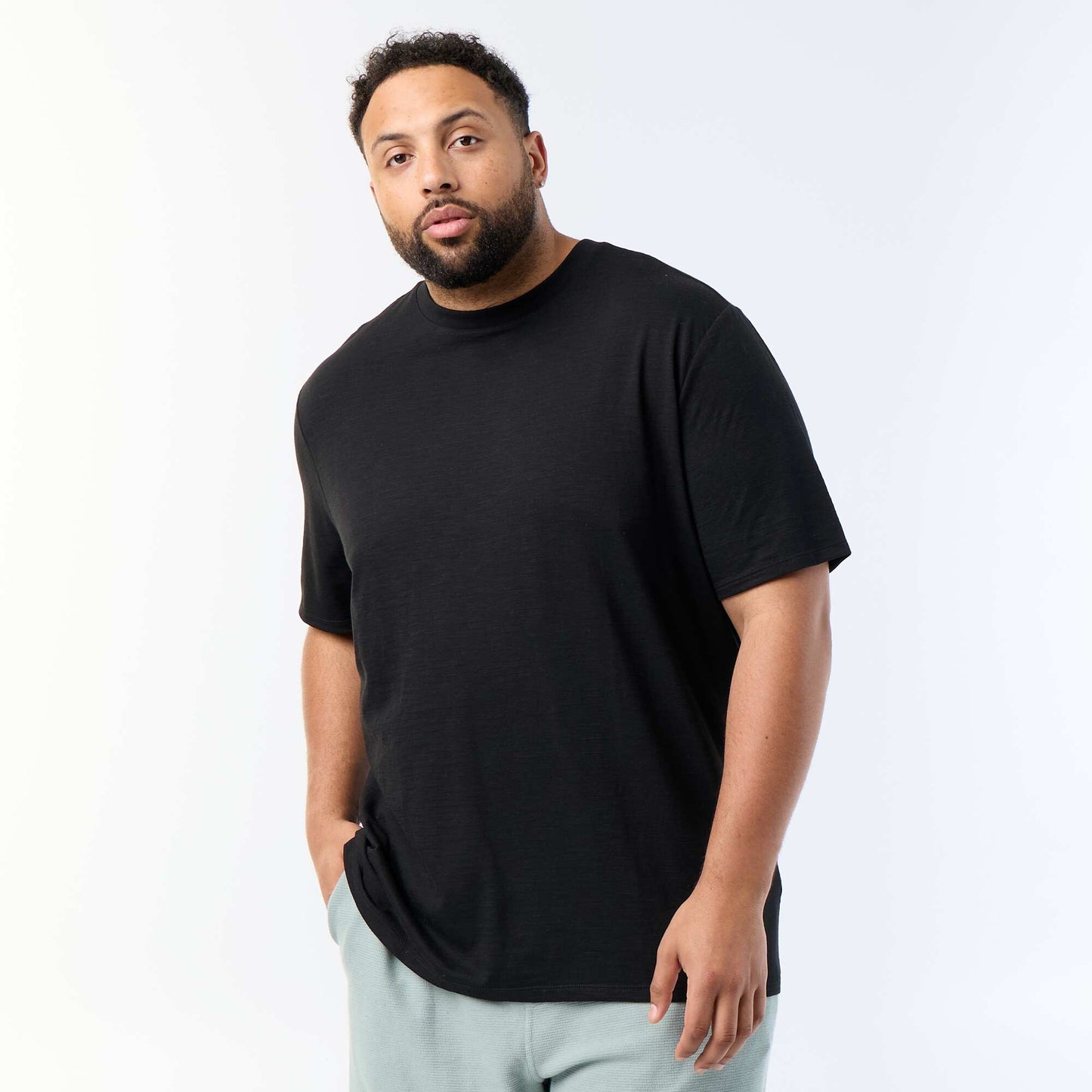 Textured Jersey Knit Short-Sleeved T-shirt BLACK