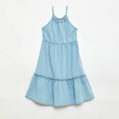 Plain dress with straps and ruffles BLUE