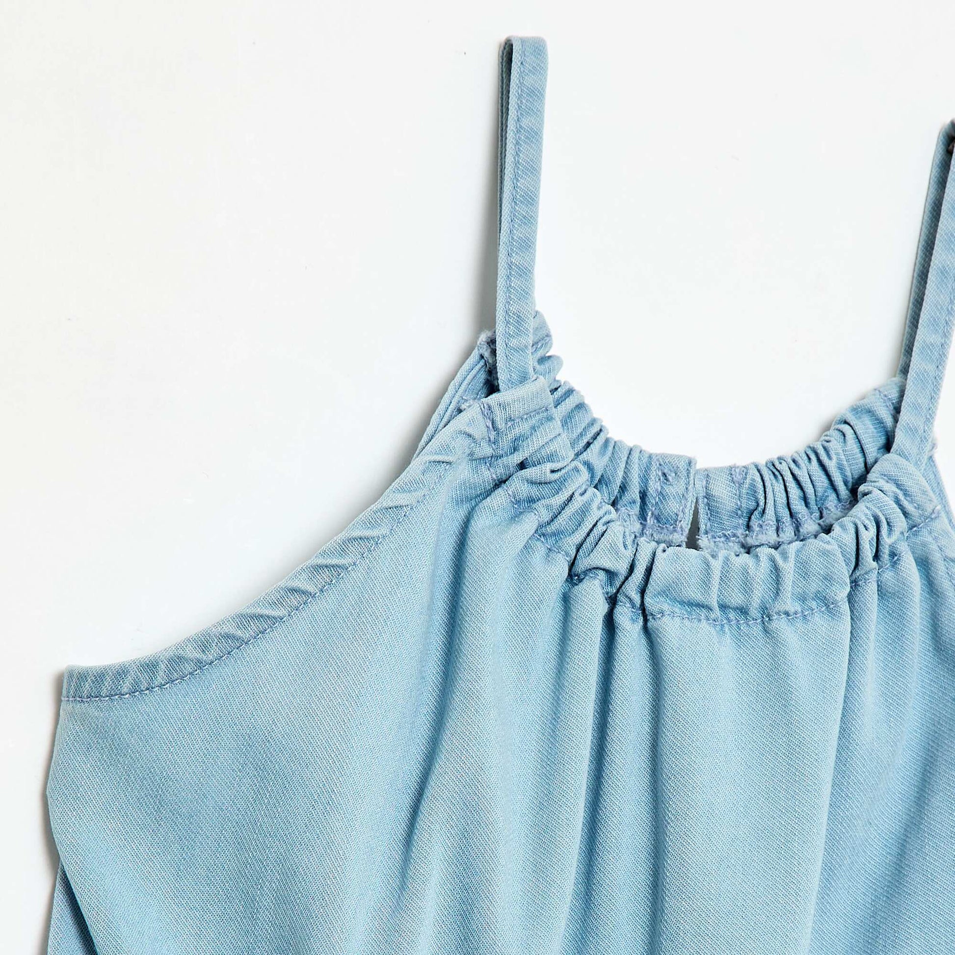 Plain dress with straps and ruffles BLUE