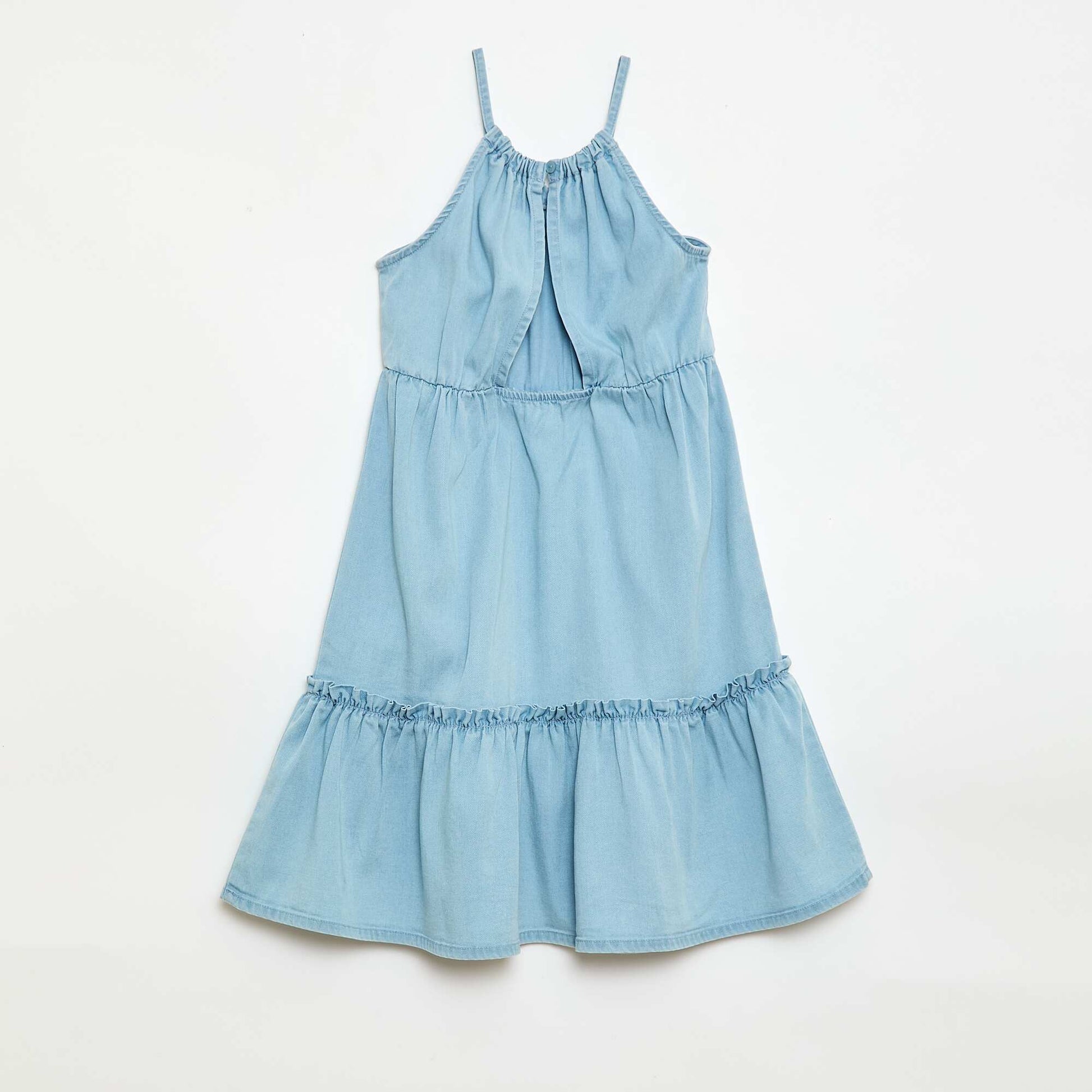 Plain dress with straps and ruffles BLUE