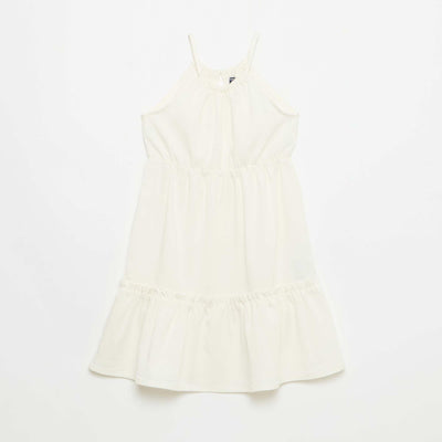Plain dress with straps and ruffles BEIGE