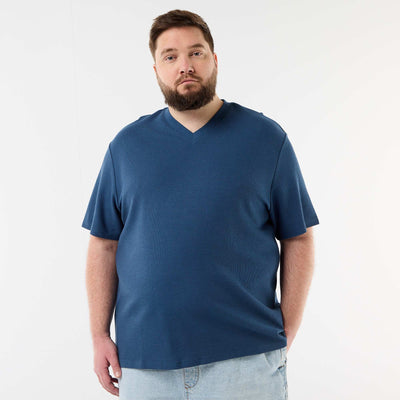 Short-sleeved Pique Knit T-shirt BLUE