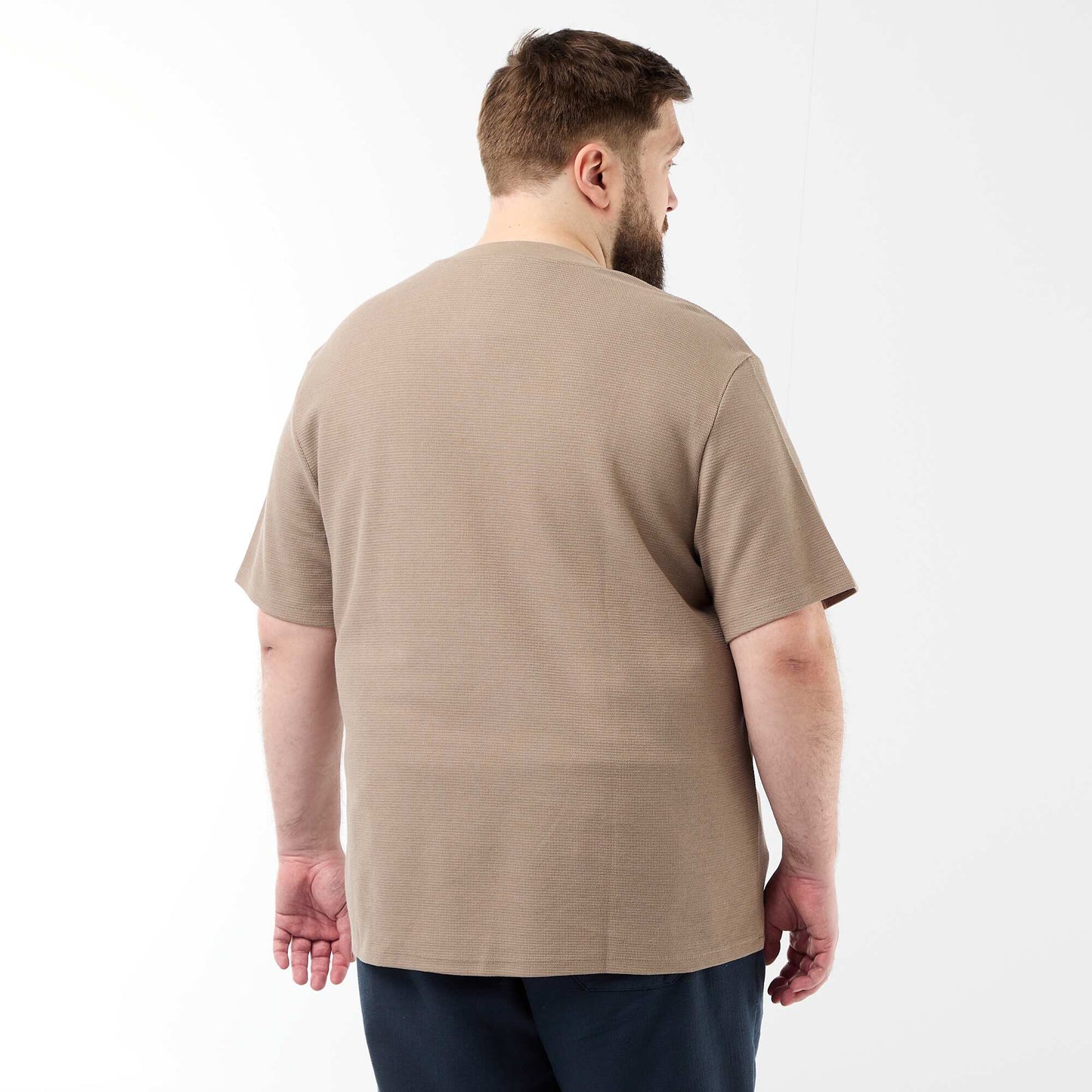 Short-sleeved Pique Knit T-shirt BEIGE
