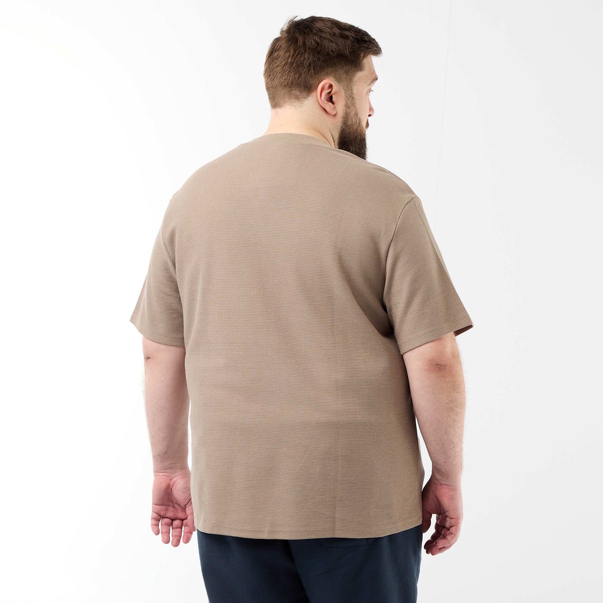 Short-sleeved Pique Knit T-shirt BEIGE