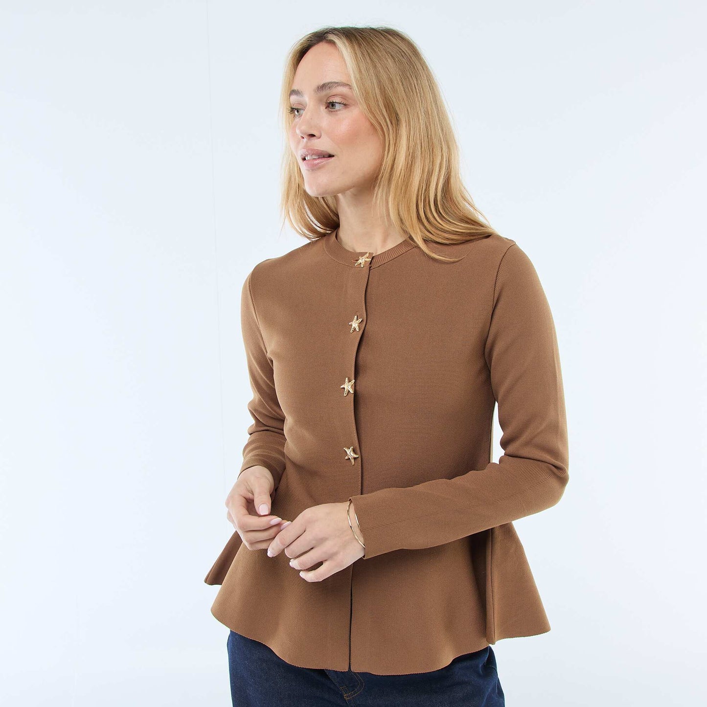 Star Button Cardigan BROWN