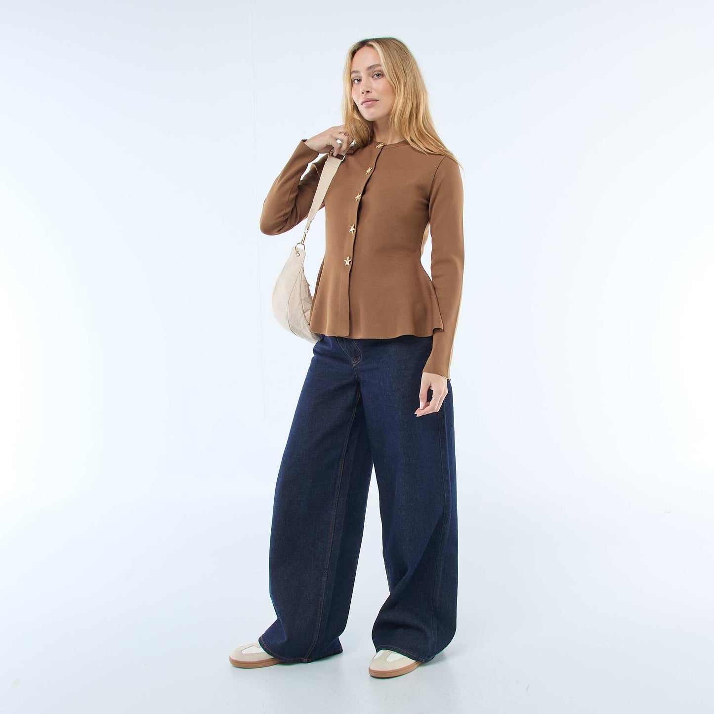 Star Button Cardigan BROWN