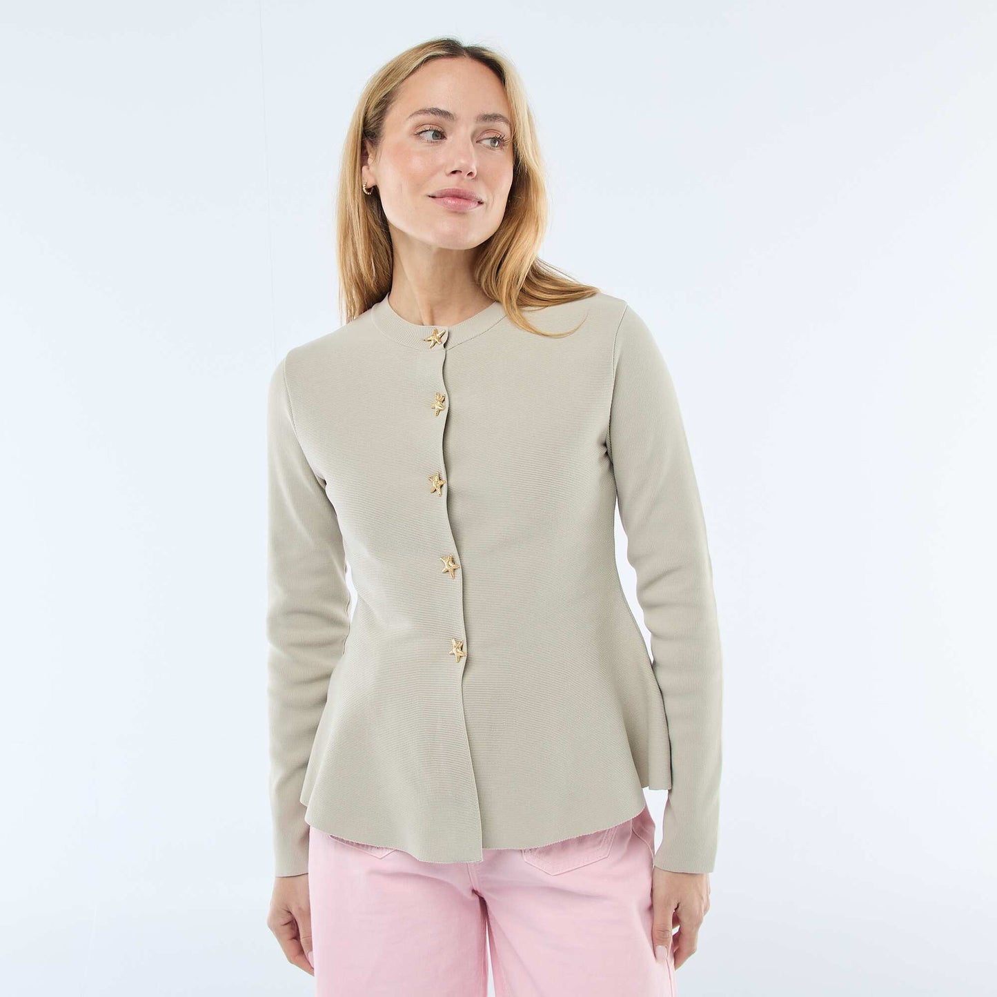Star Button Cardigan BEIGE
