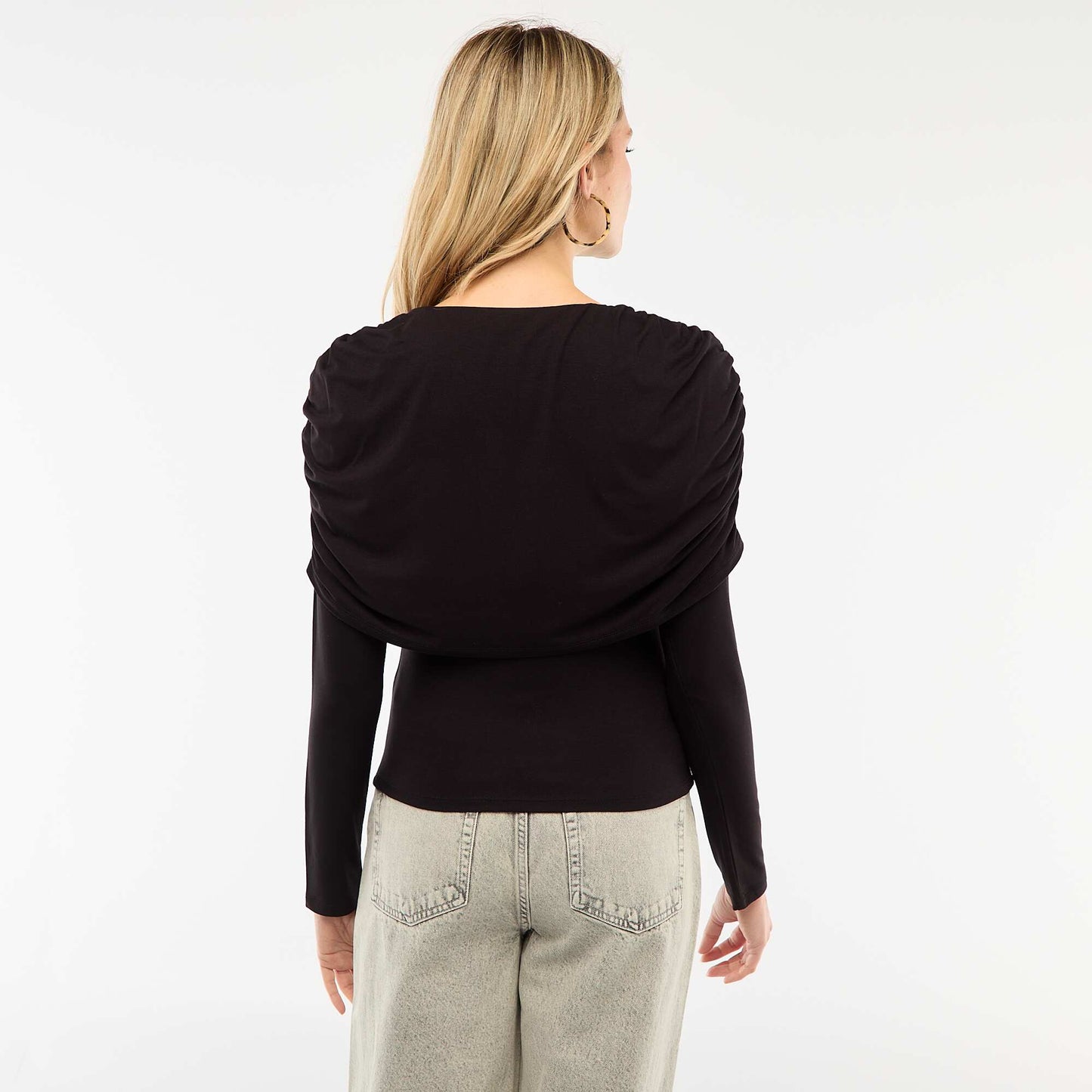 Draped Boat Neck T-shirt BLACK