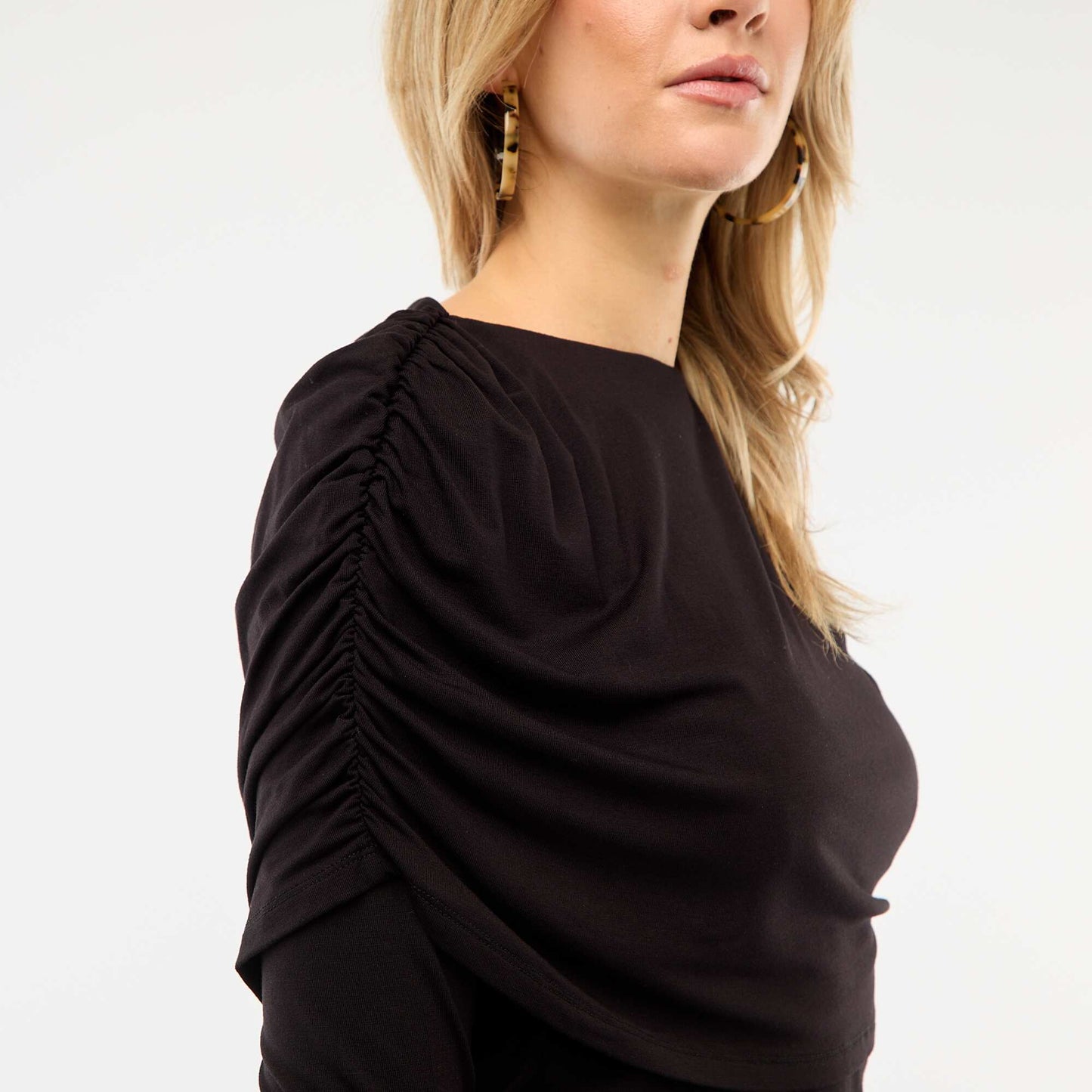 Draped Boat Neck T-shirt BLACK