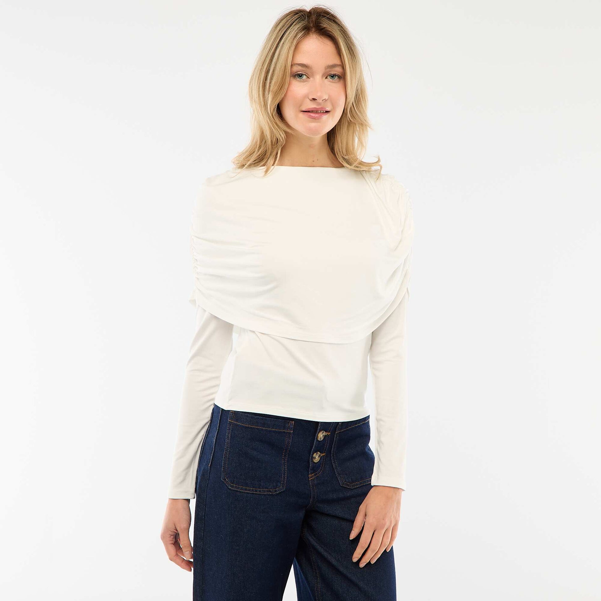 Draped Boat Neck T-shirt WHITE