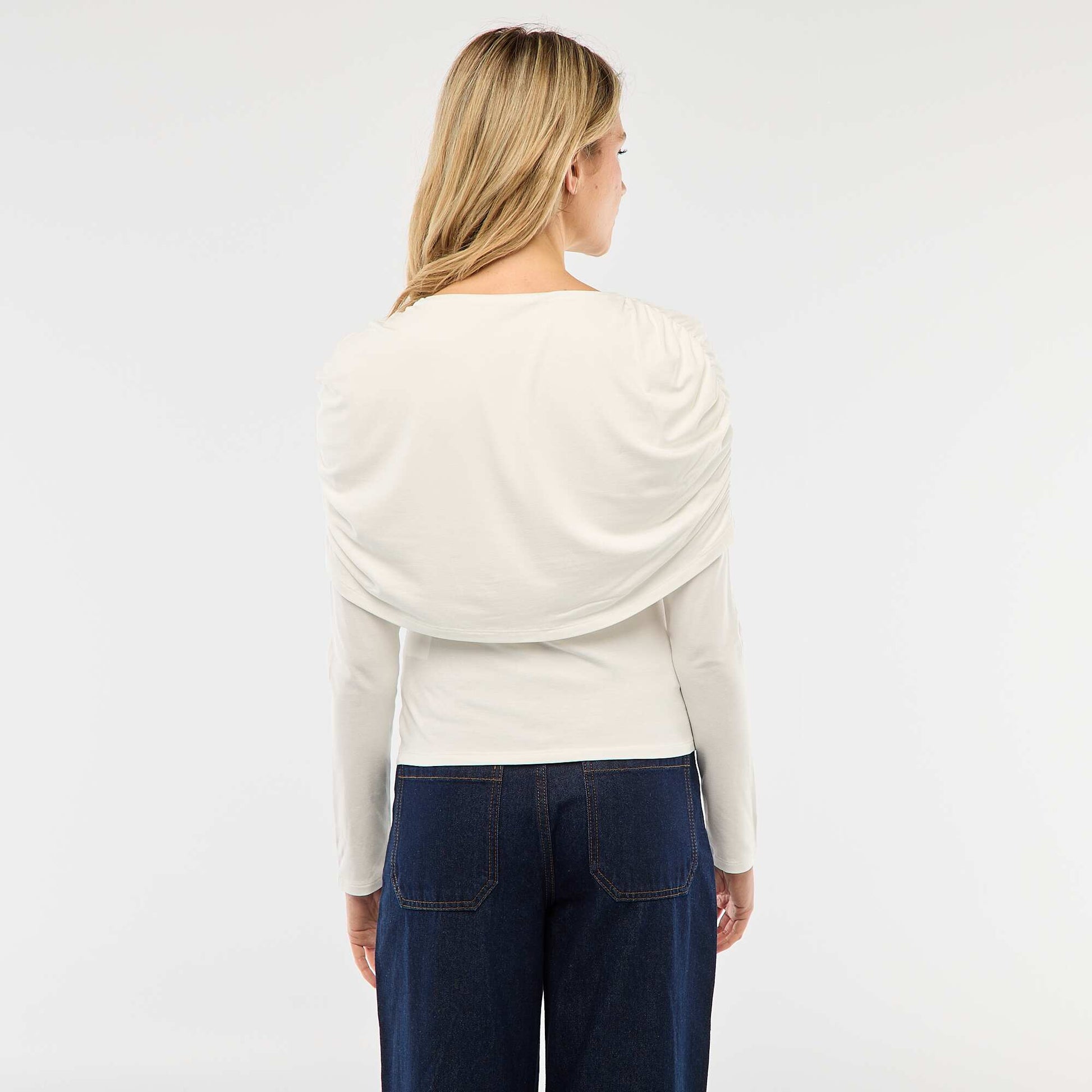 Draped Boat Neck T-shirt WHITE