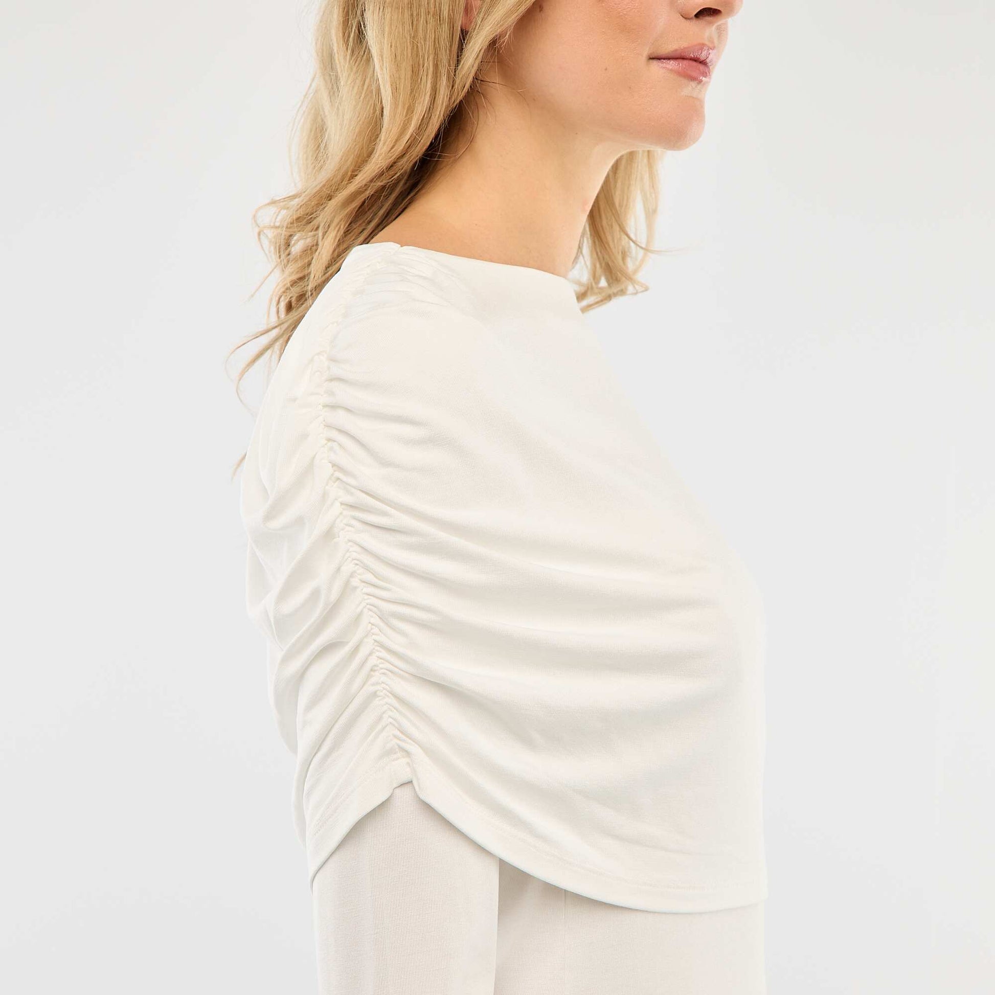 Draped Boat Neck T-shirt WHITE