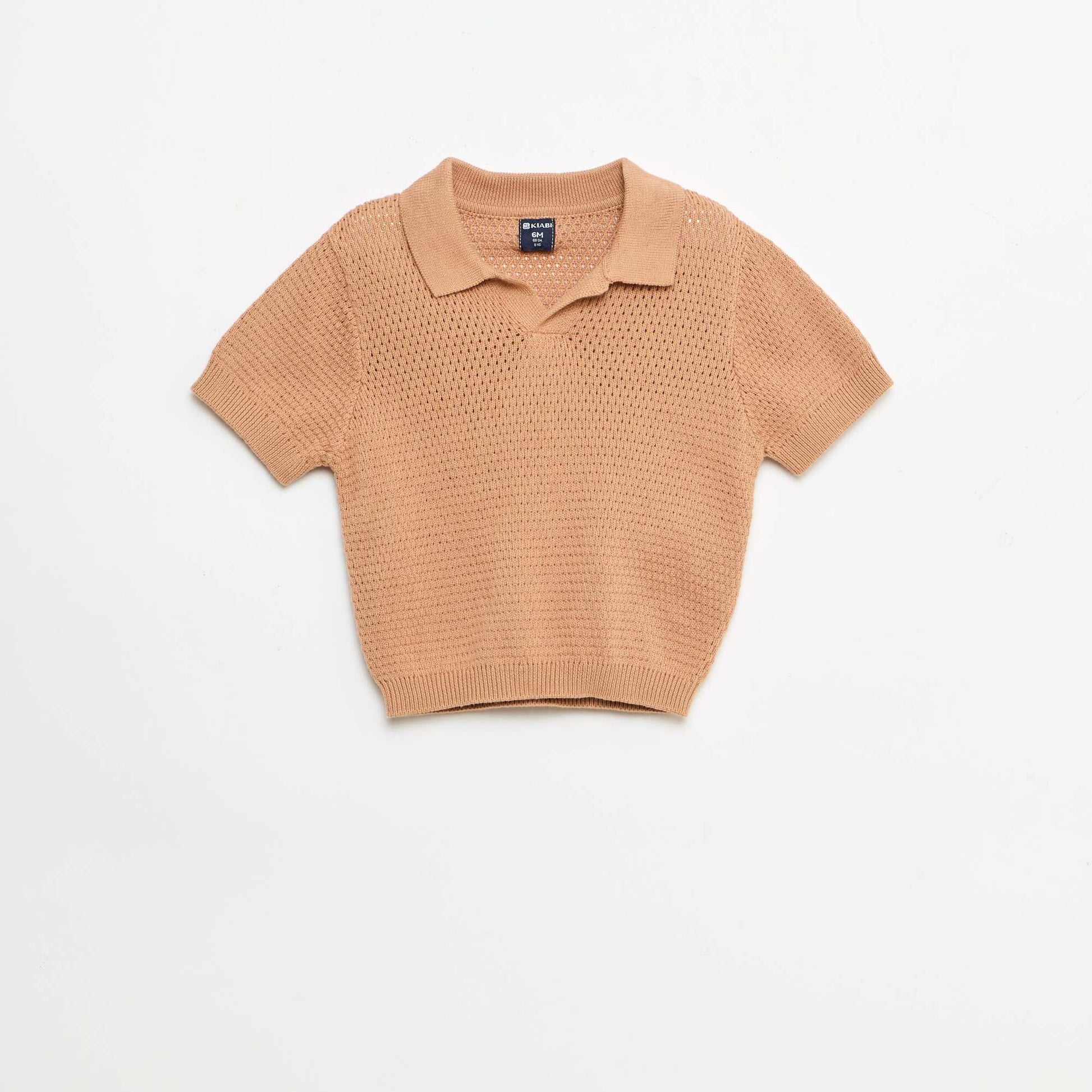 2-piece knit set - Polo t-shirt + shorts BROWN