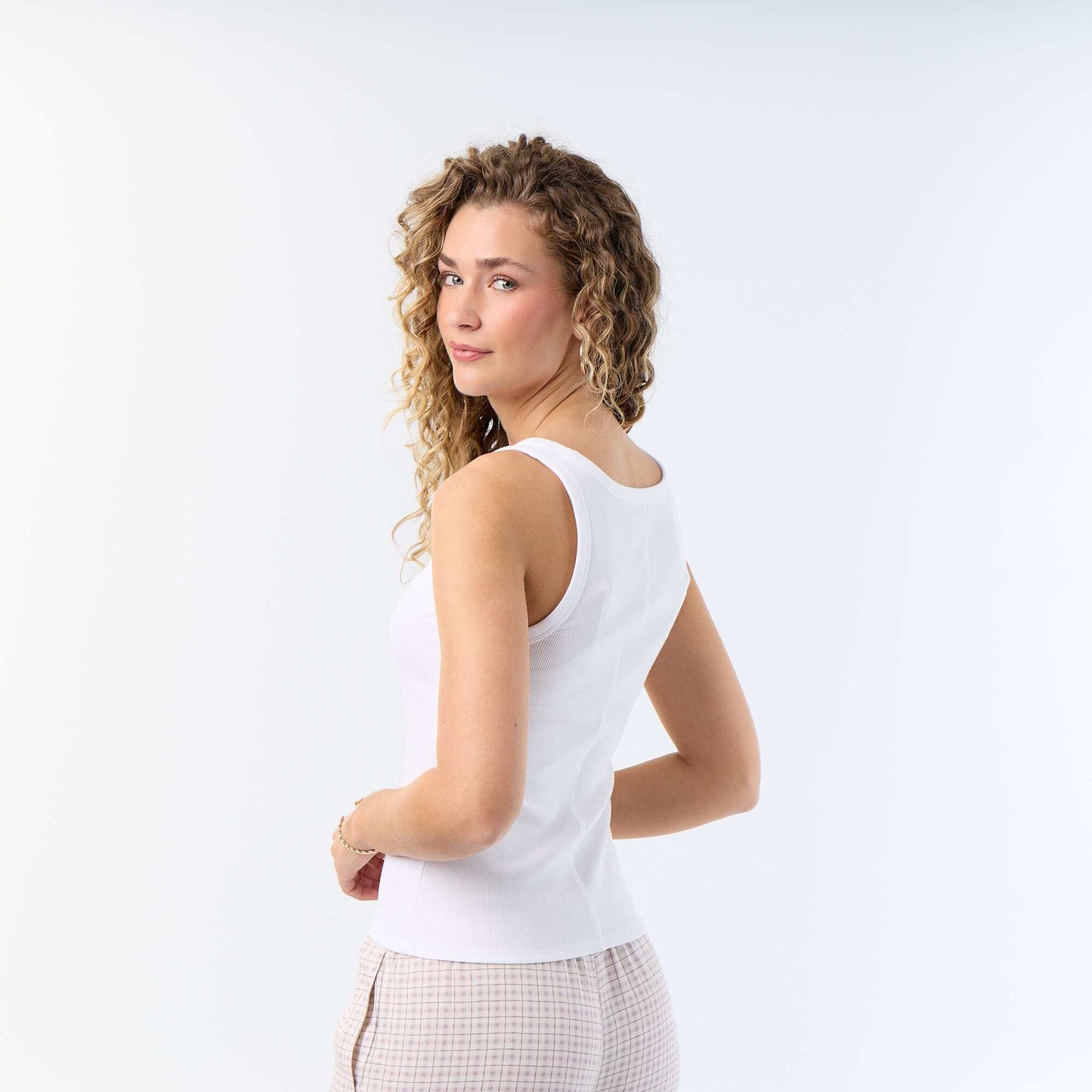 Ribbed basic tank top WHITE