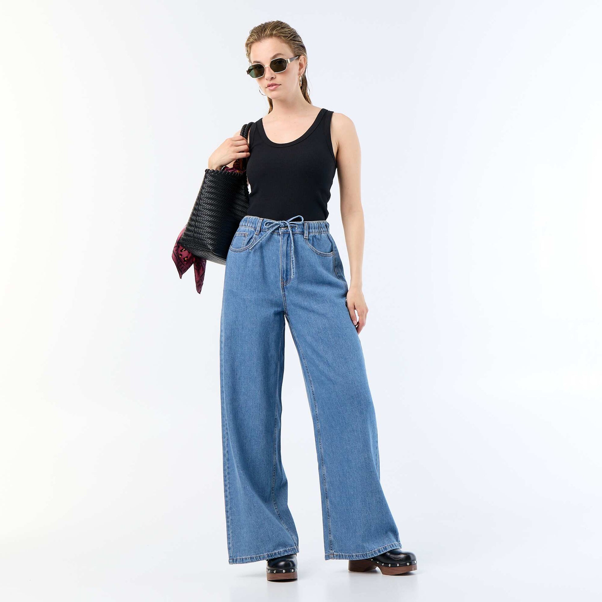 Ribbed basic tank top BLACK