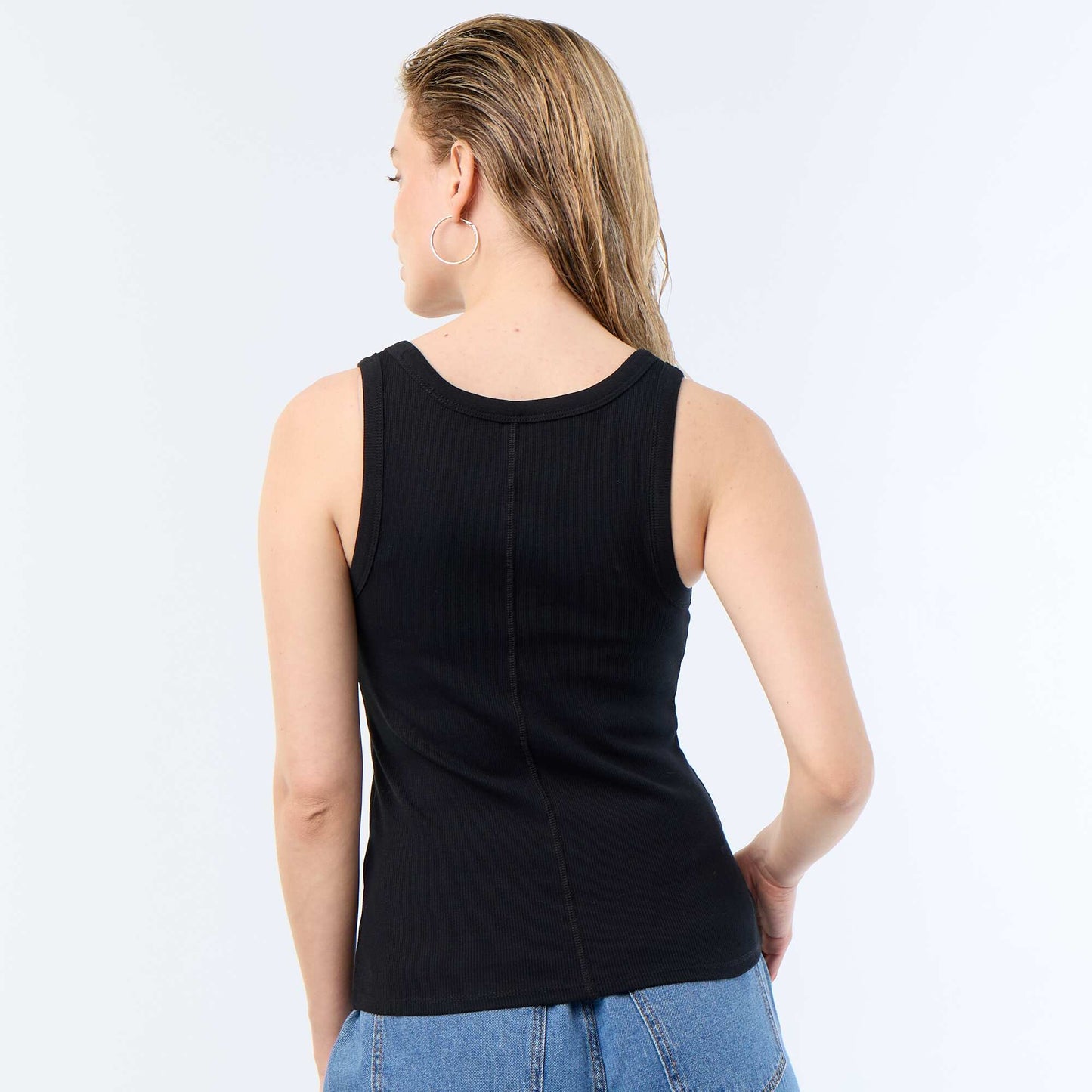 Ribbed basic tank top BLACK
