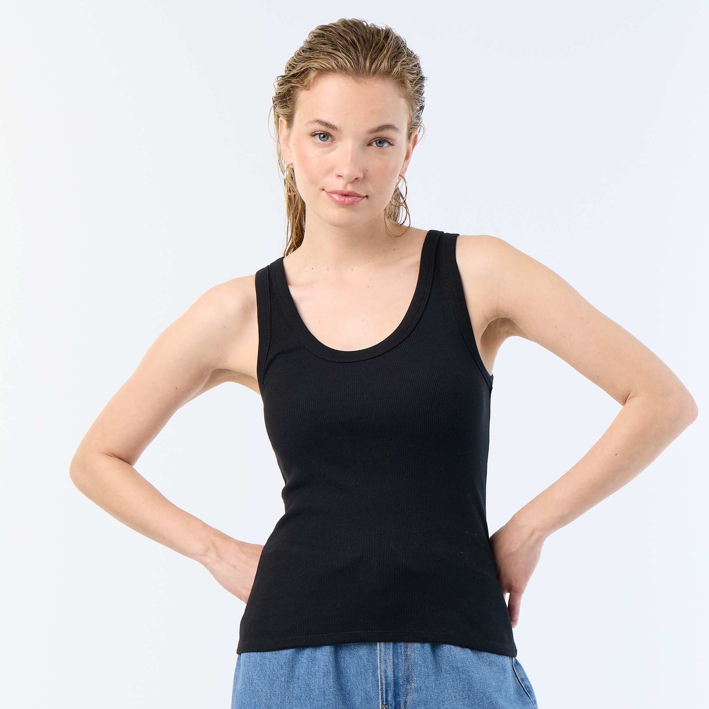 Ribbed basic tank top BLACK