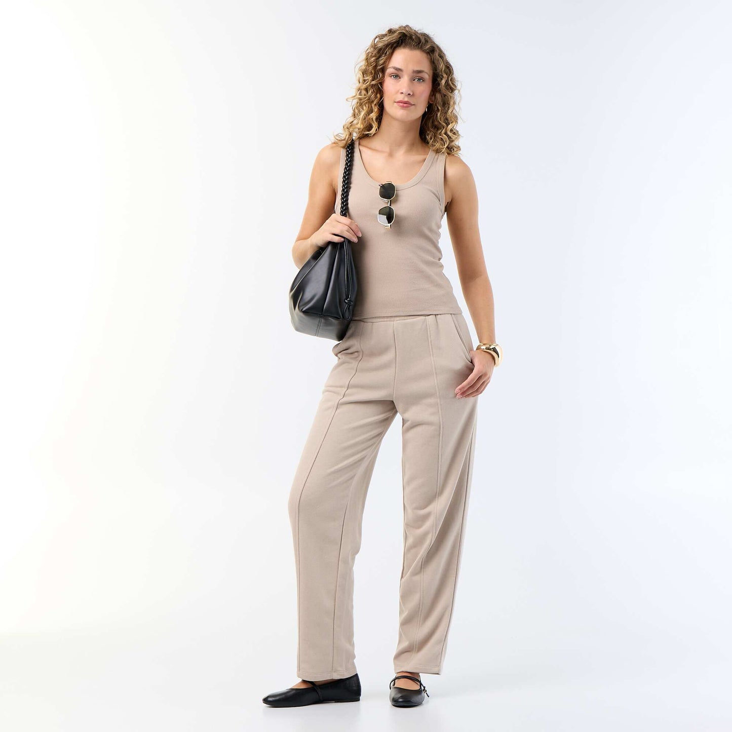 Ribbed basic tank top BEIGE