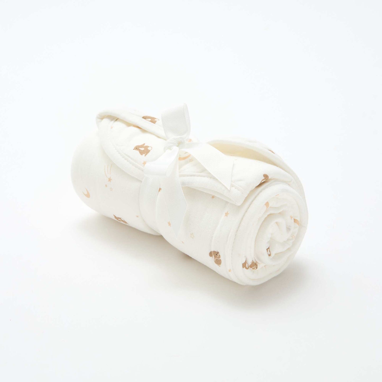 Jersey cotton and fleece printed blanket WHITE