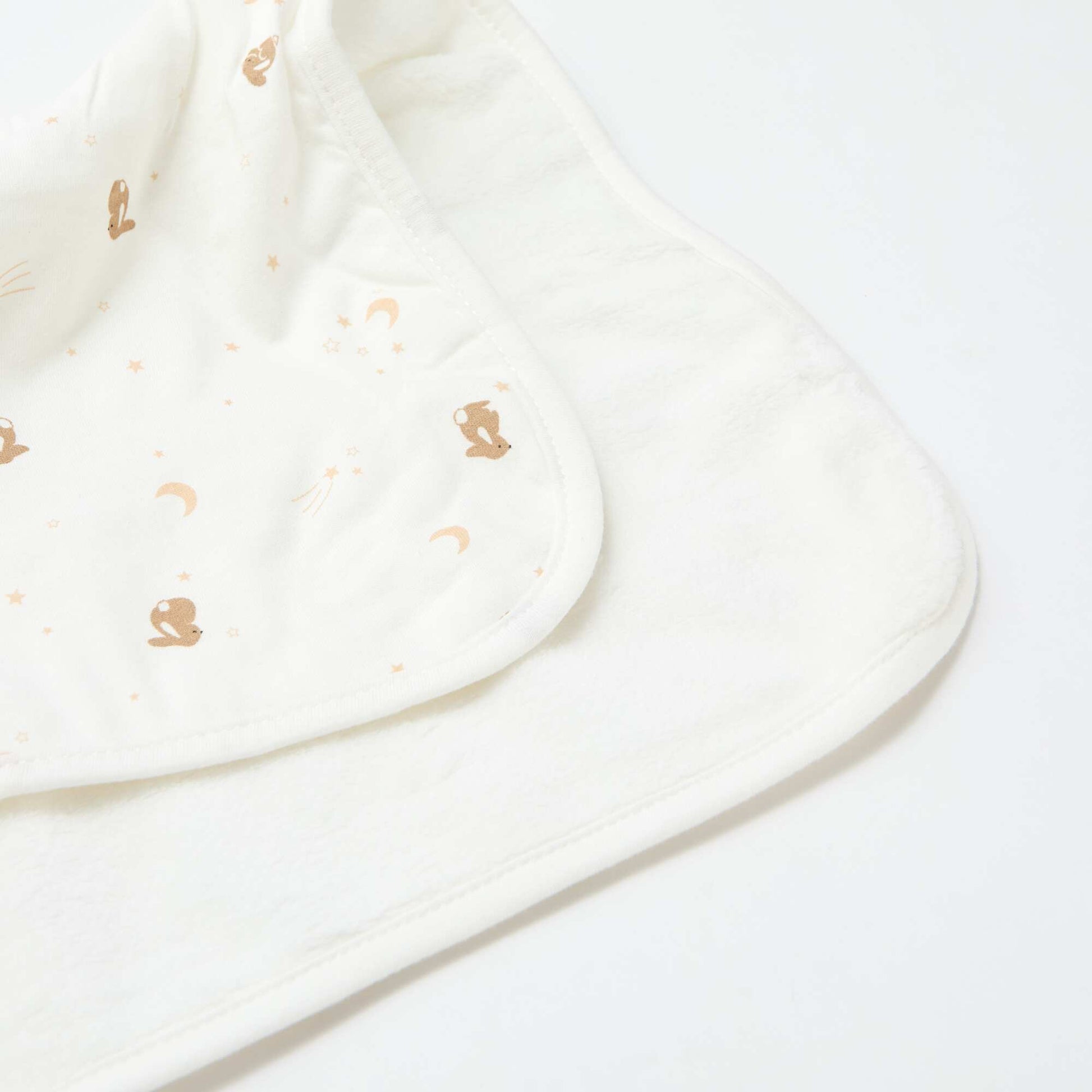 Jersey cotton and fleece printed blanket WHITE