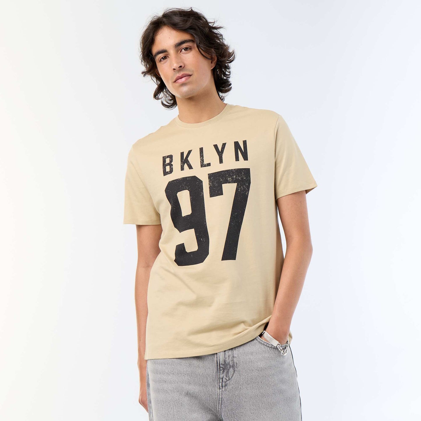 Printed Short-Sleeved T-Shirt BEIGE