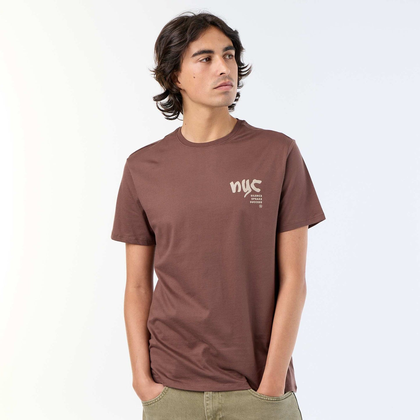 Printed Short-Sleeved T-Shirt BROWN