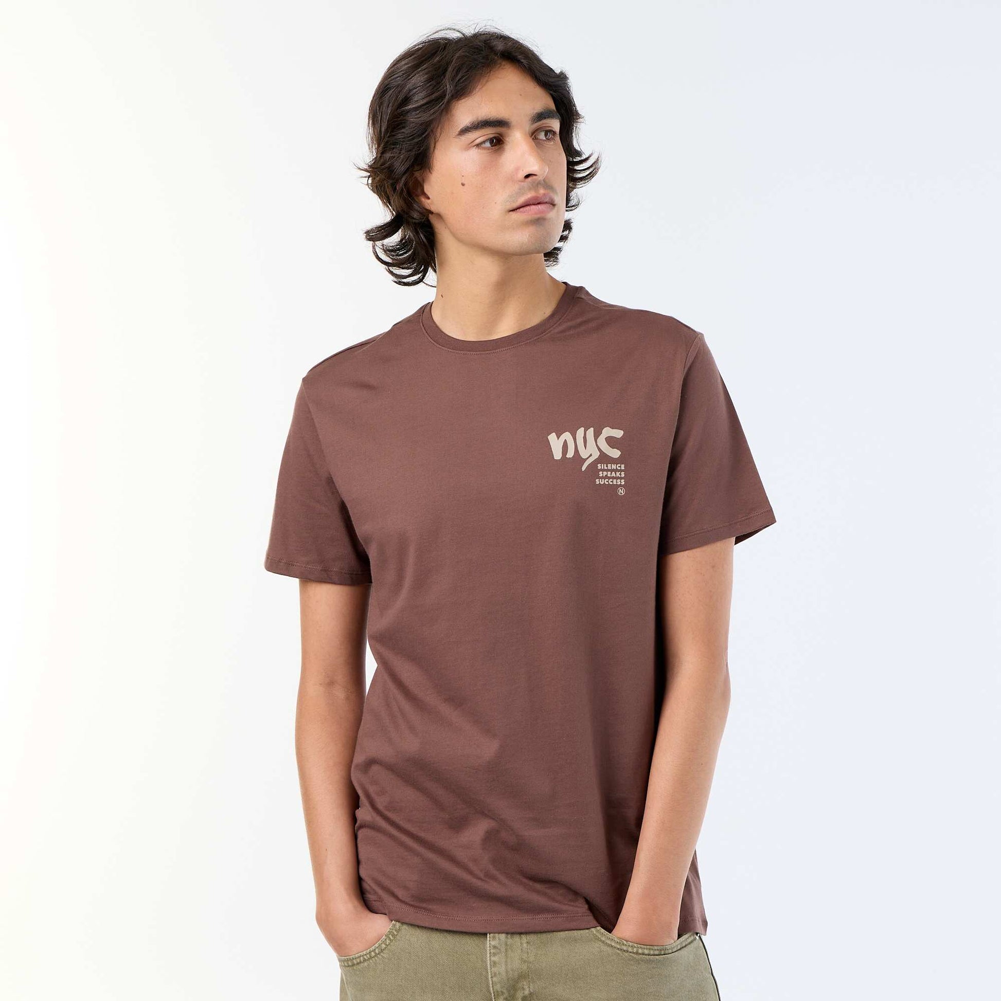 Printed Short-Sleeved T-Shirt BROWN