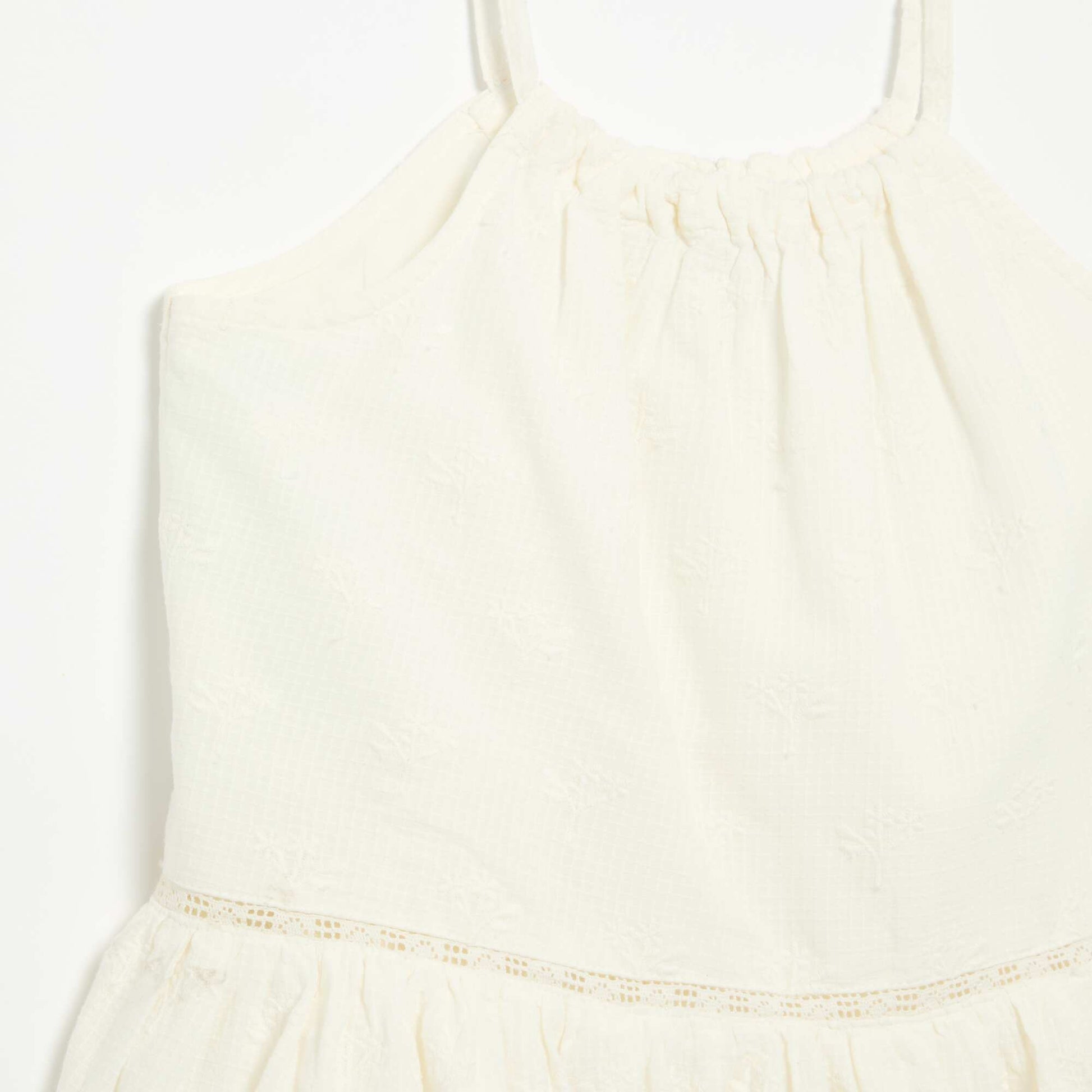 Embroidered Dress with Non-Adjustable Spaghetti Straps WHITE