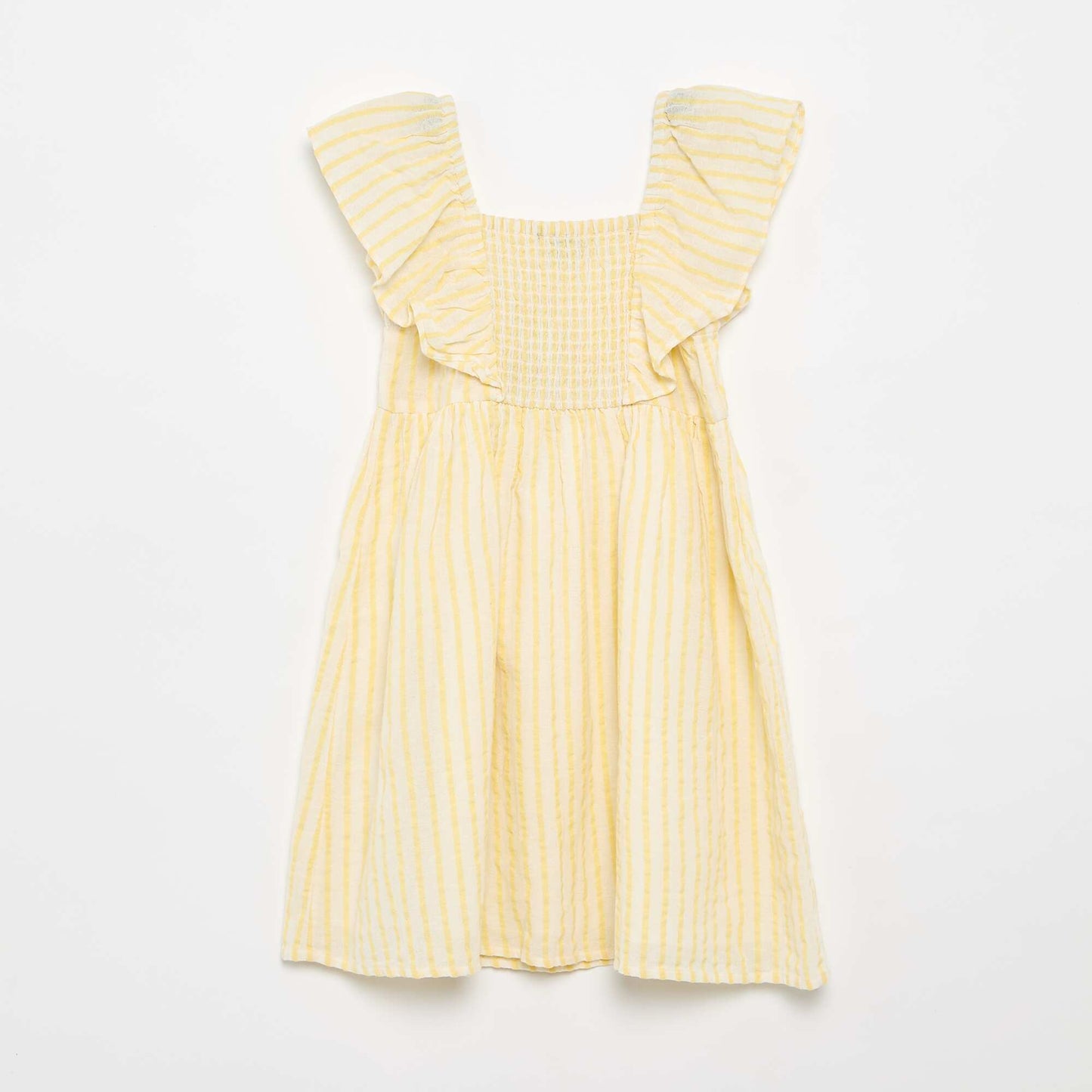 Yellow Striped Dress with Ruffled Sleeves YELLOW