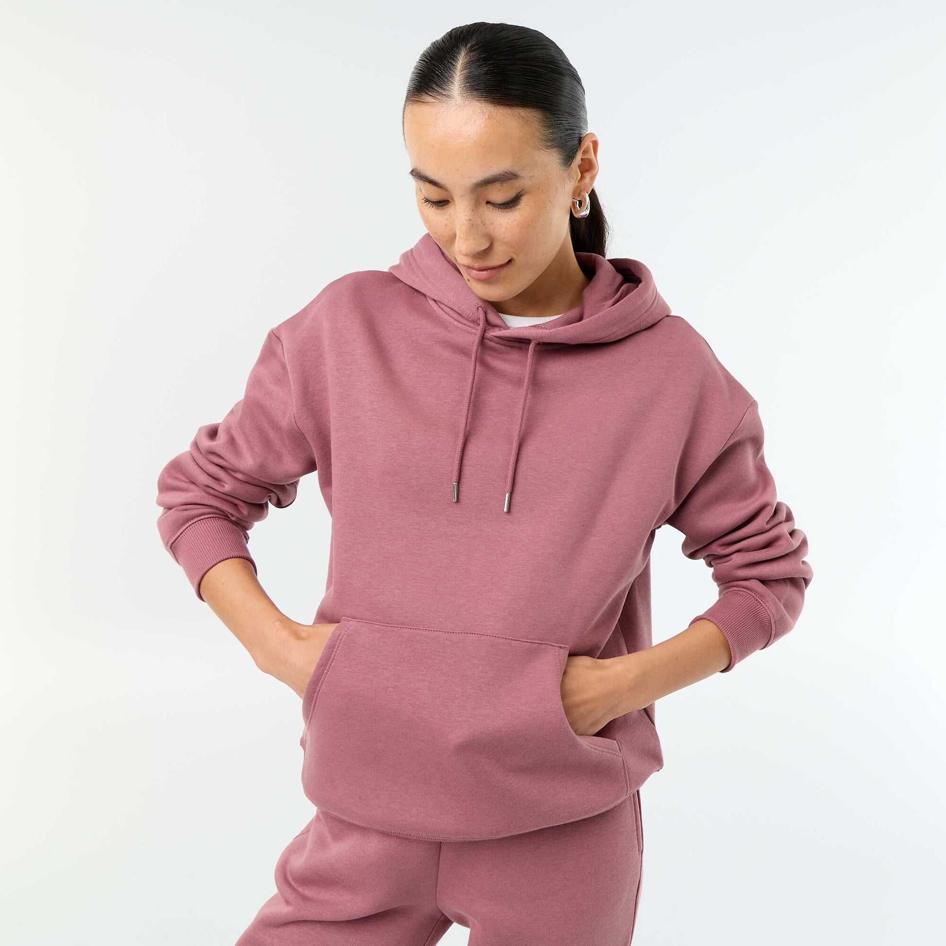 Plain hooded sweatshirt with kangaroo pocket PINK