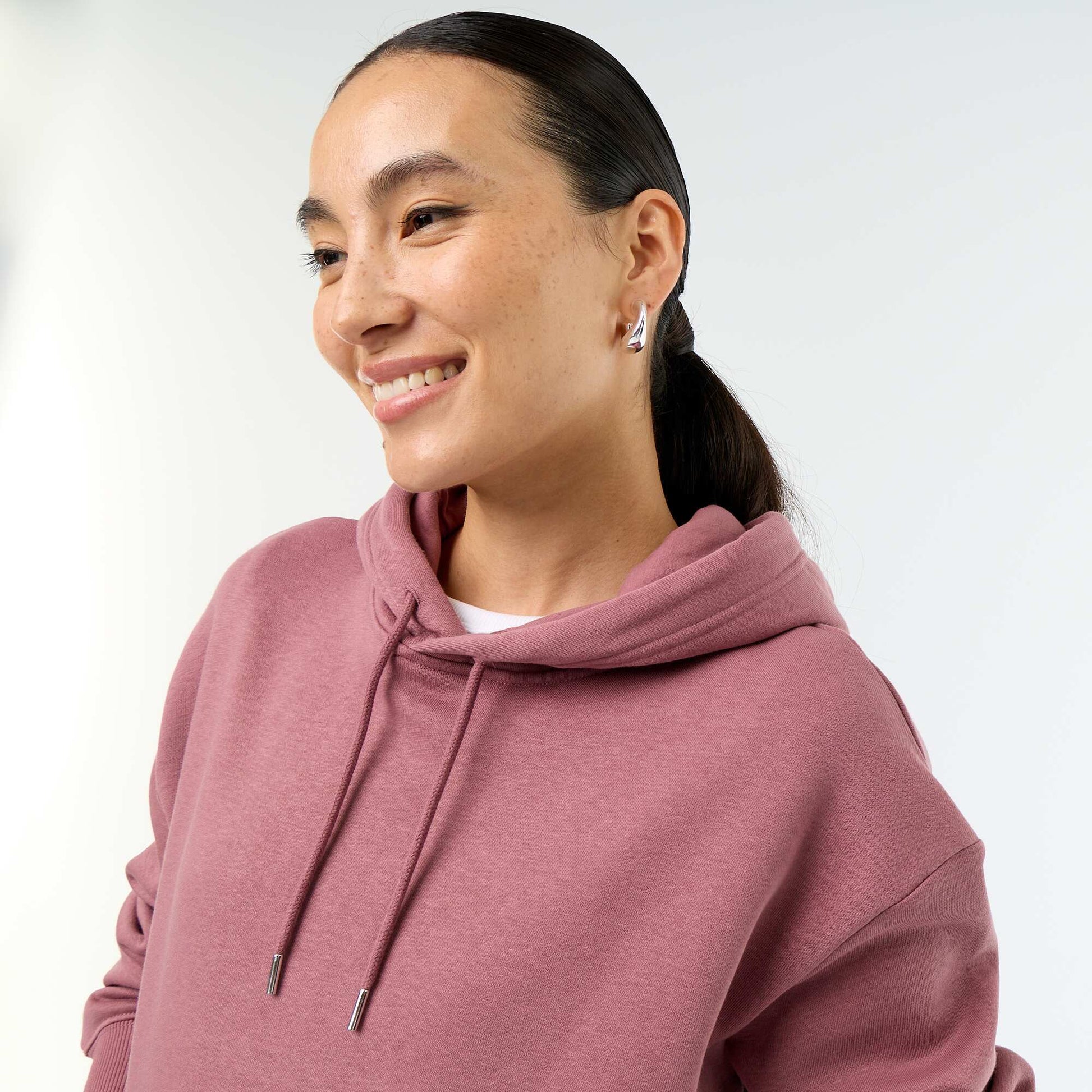 Plain hooded sweatshirt with kangaroo pocket PINK