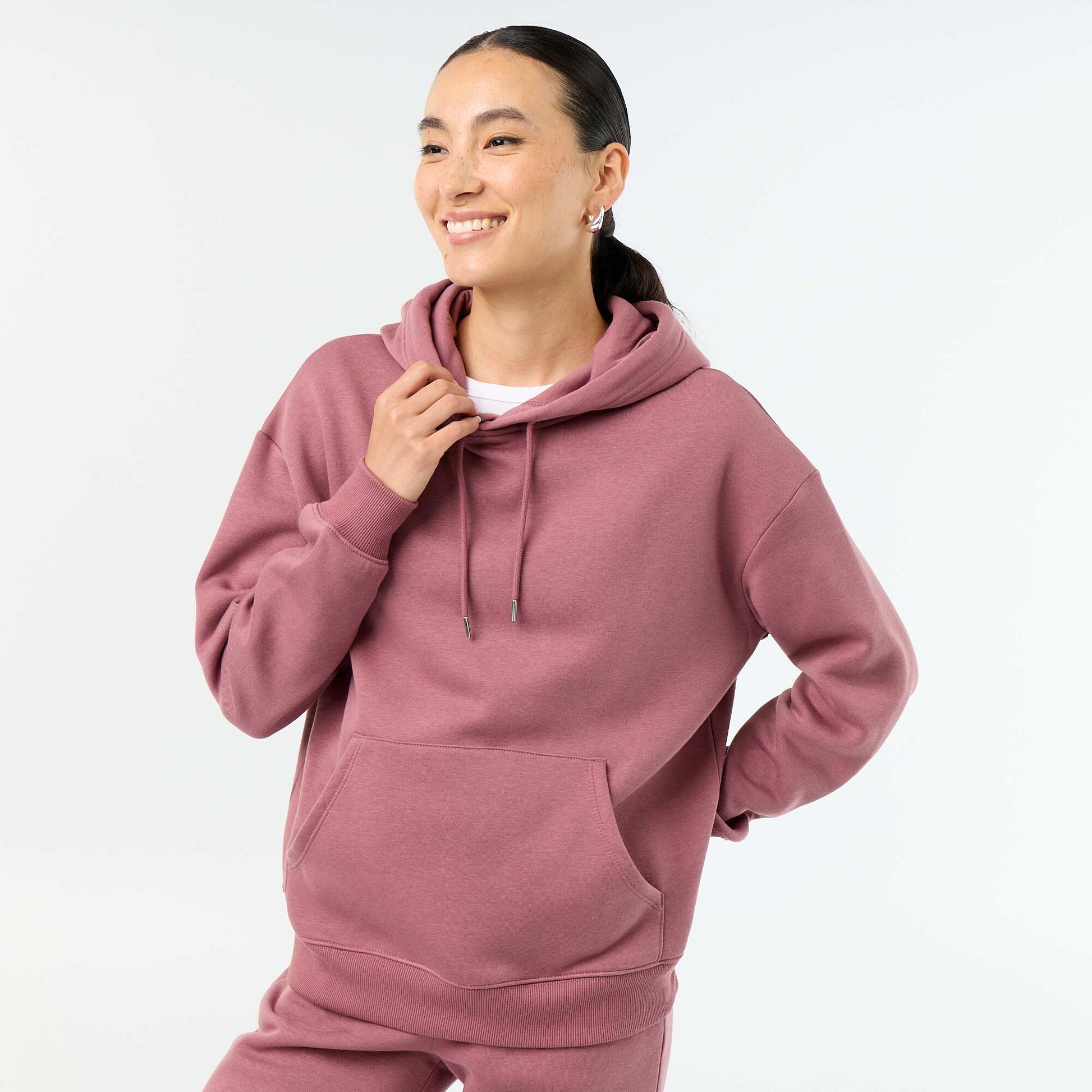 Plain hooded sweatshirt with kangaroo pocket PINK