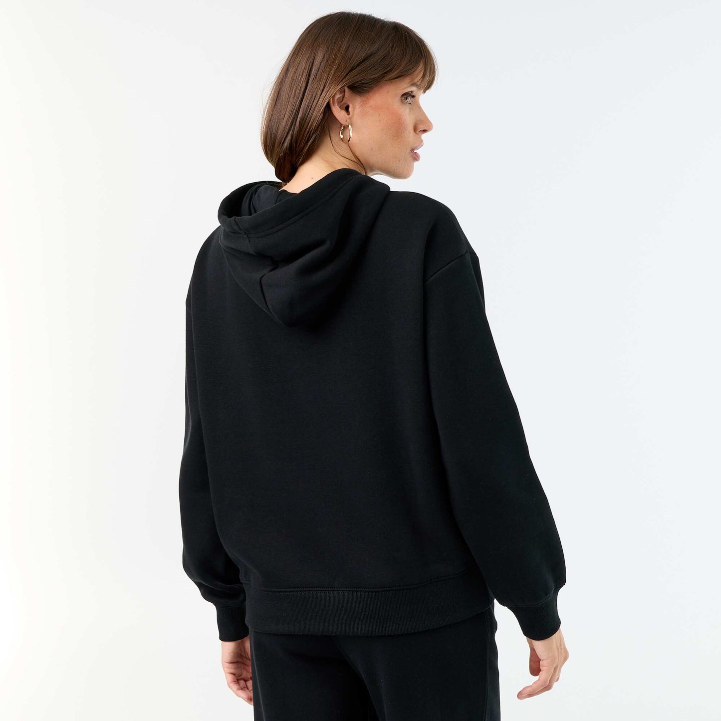 Plain hooded sweatshirt with kangaroo pocket BLACK