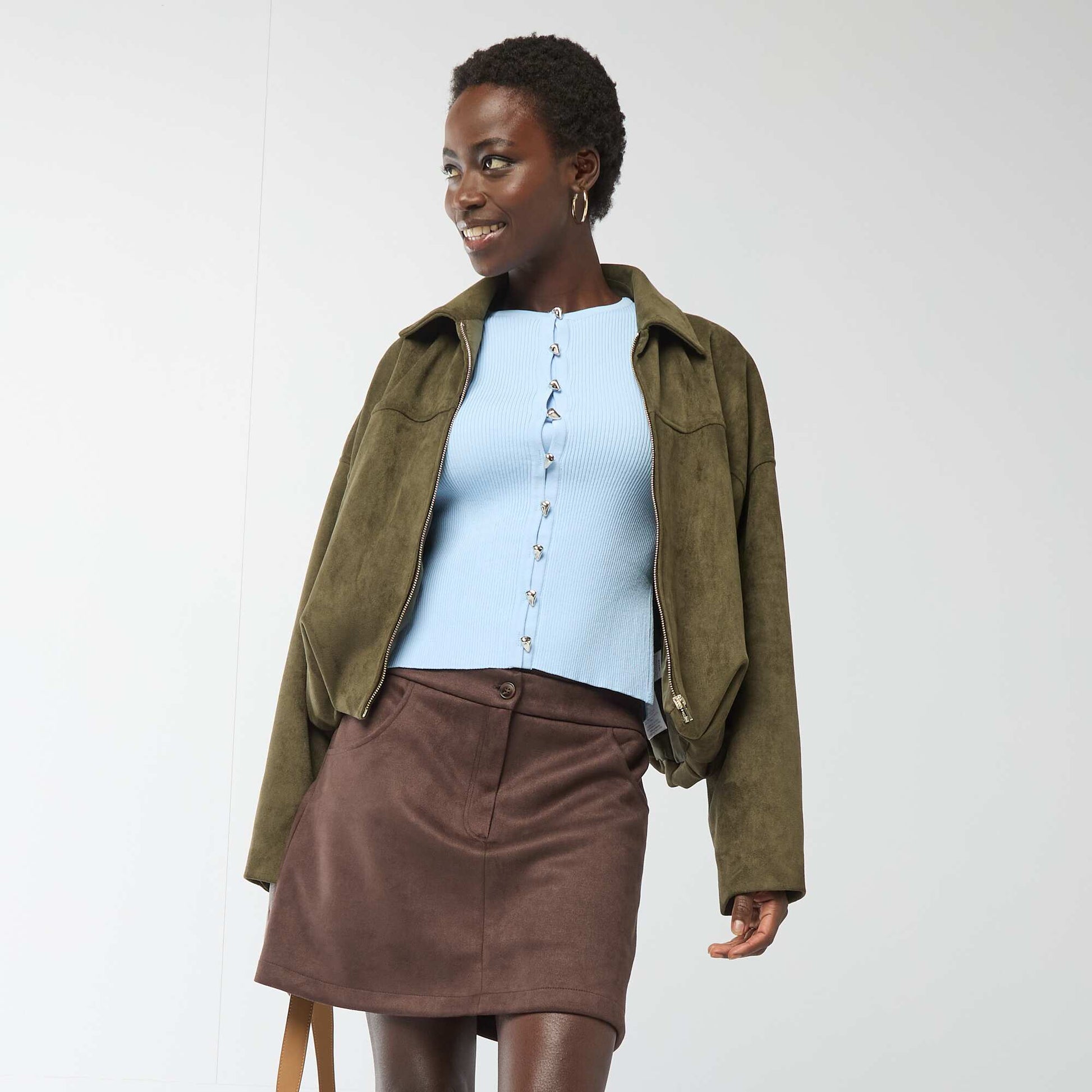 Short Faux Suede Skirt BROWN
