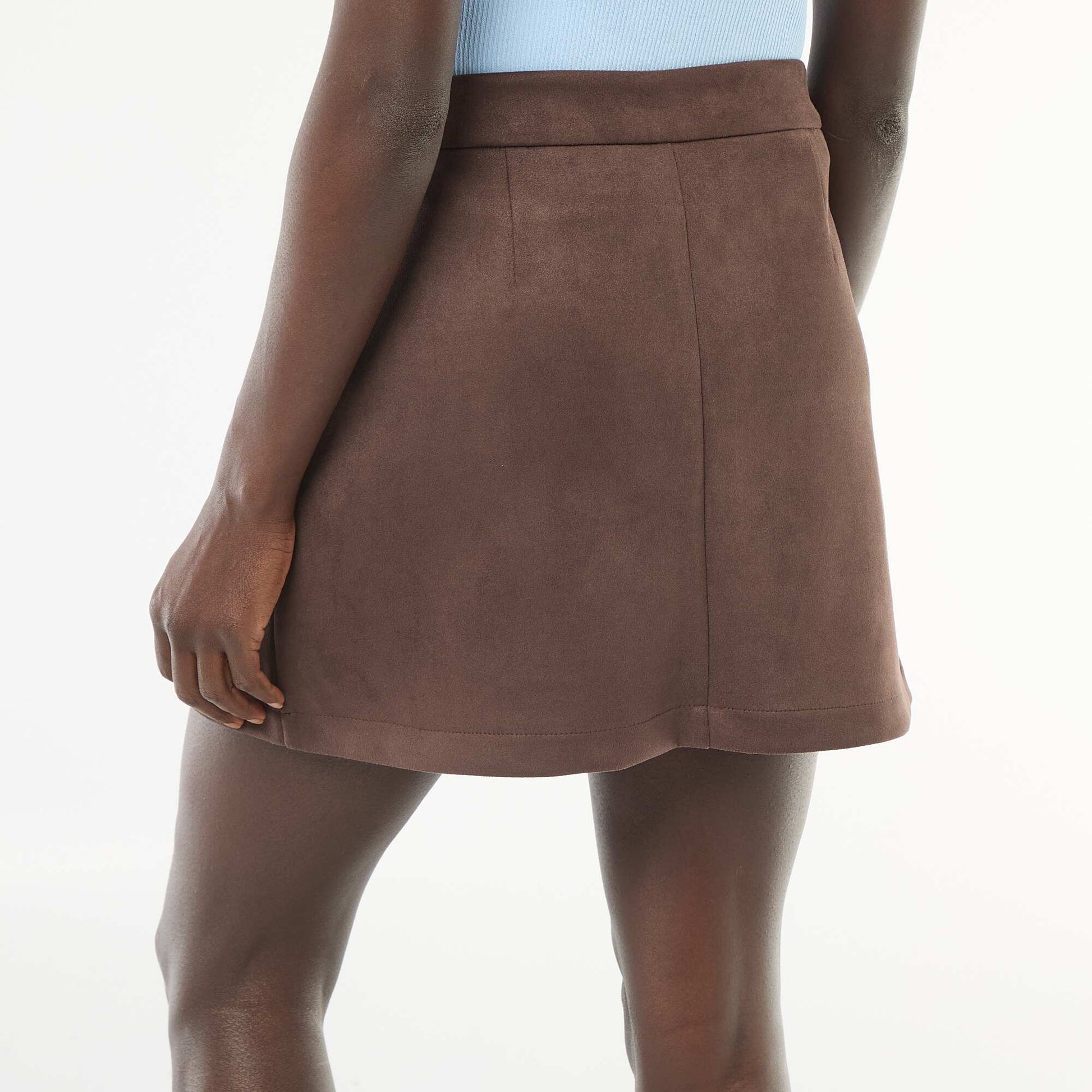Short Faux Suede Skirt BROWN