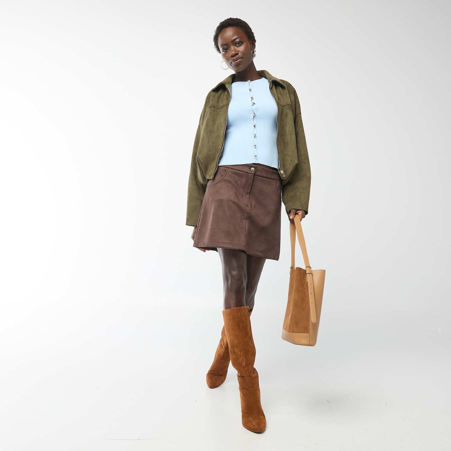 Short Faux Suede Skirt BROWN