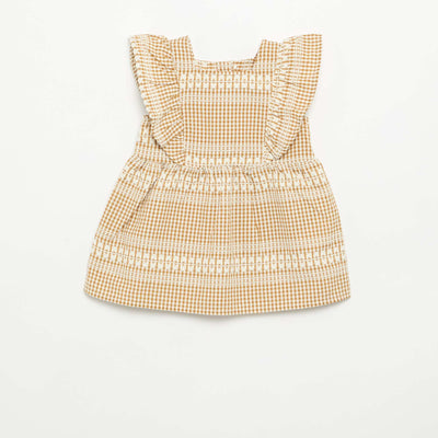 Ruffled checked dress BROWN