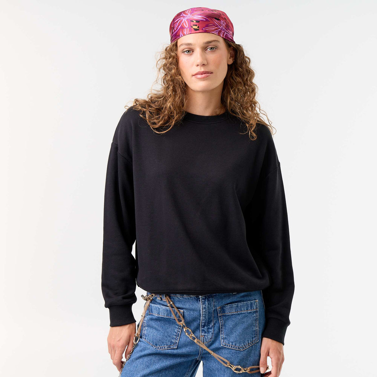 Plain French Terry Sweatshirt BLACK