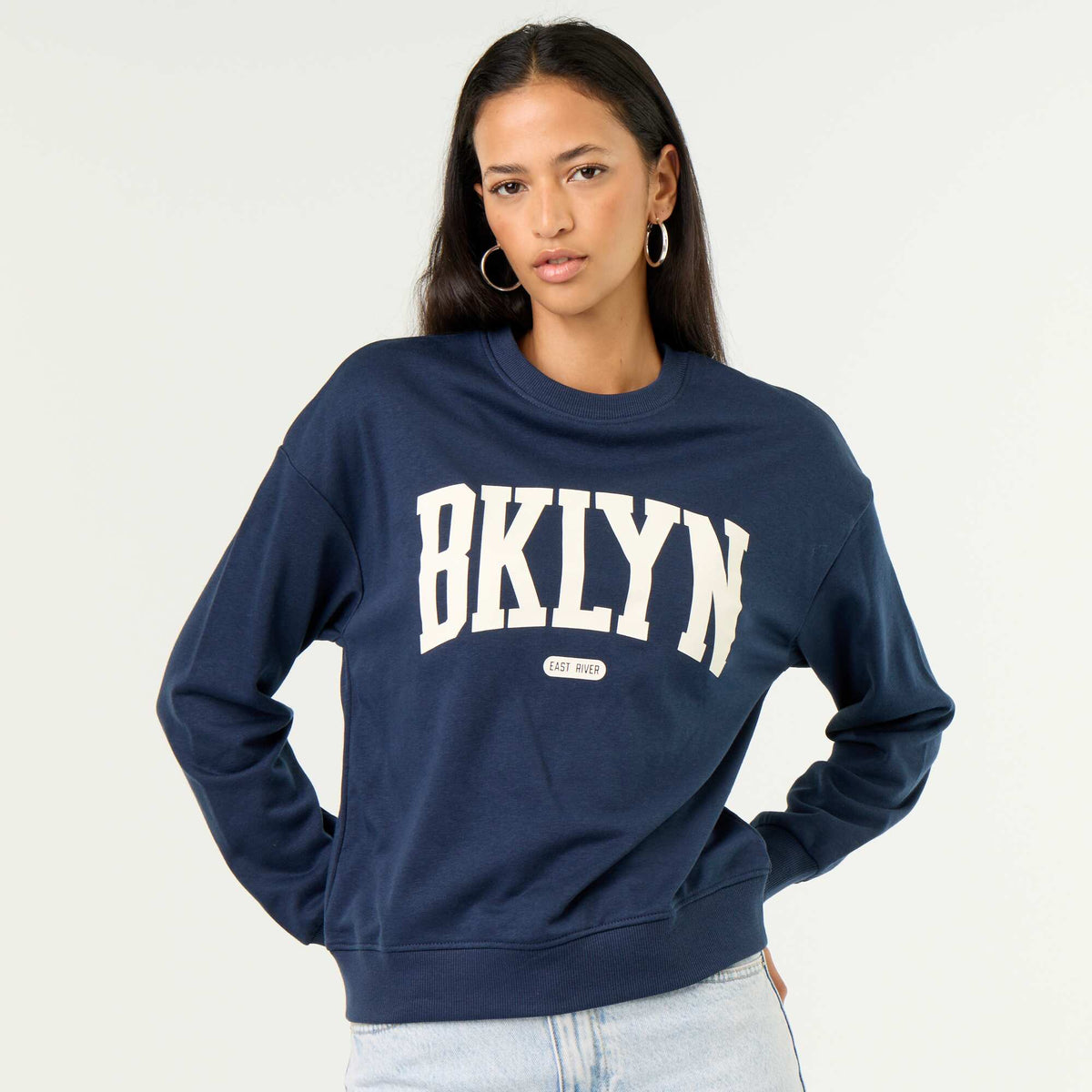 Crew neck sweatshirt with front print BLUE