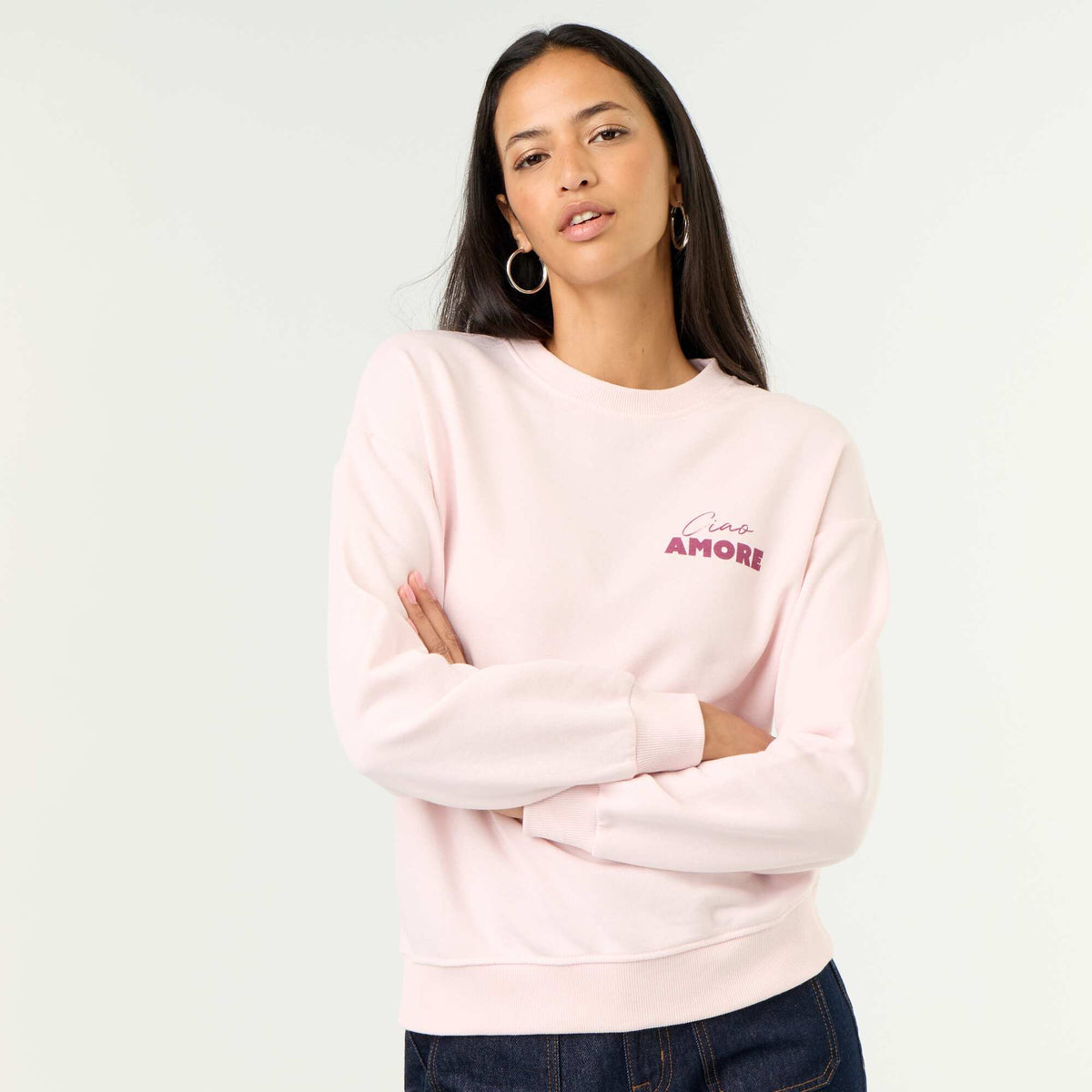 Crew neck sweatshirt with front print PINK