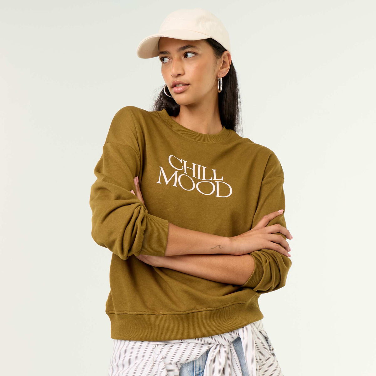 Crew neck sweatshirt with front print GREEN