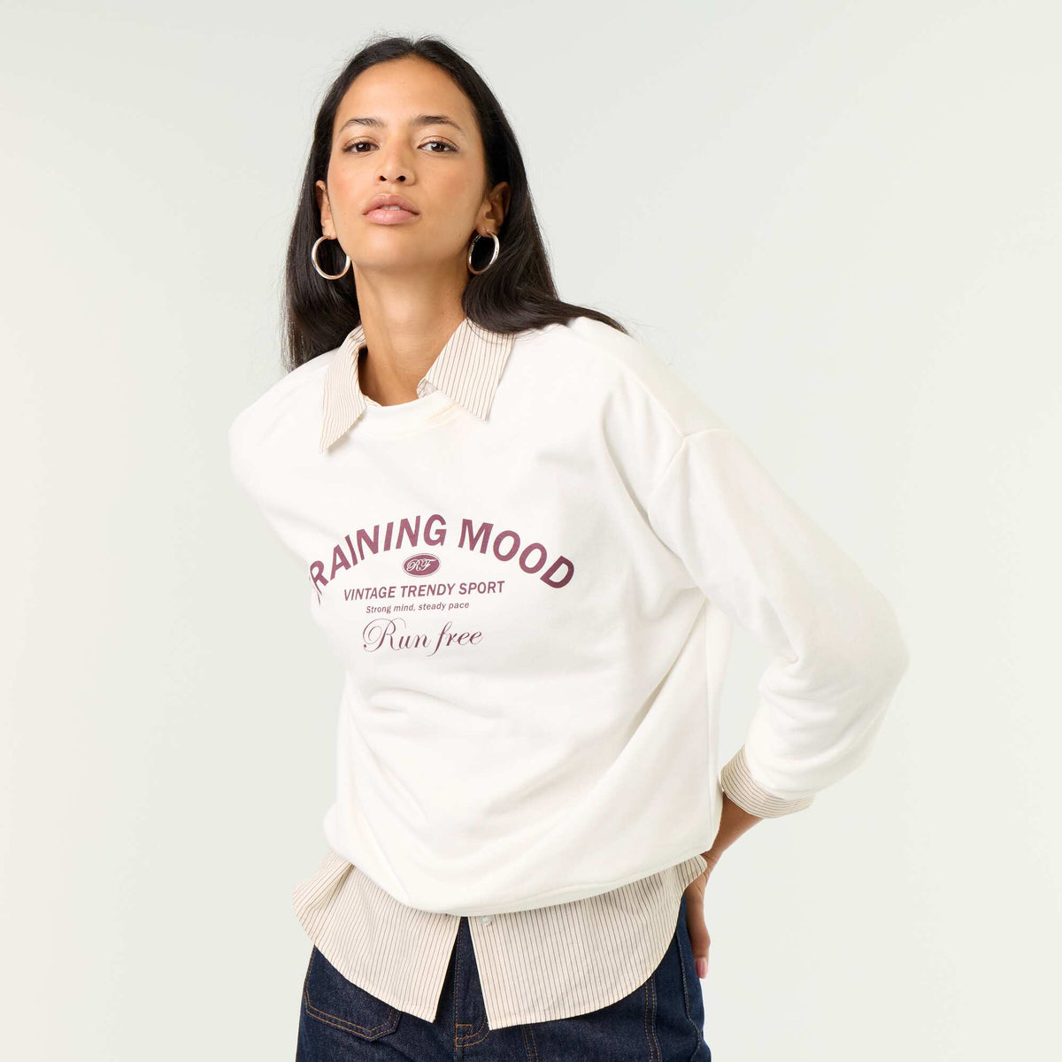 Crew neck sweatshirt with front print WHITE