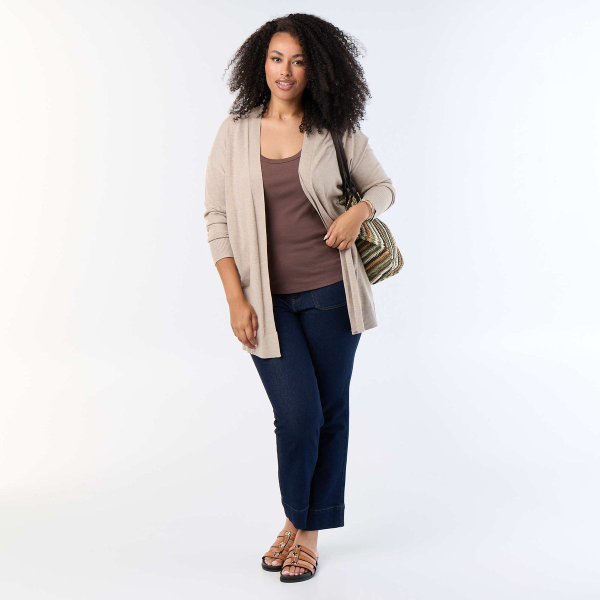 Long Open Fine-Gauge Knit Cardigan BEIGE